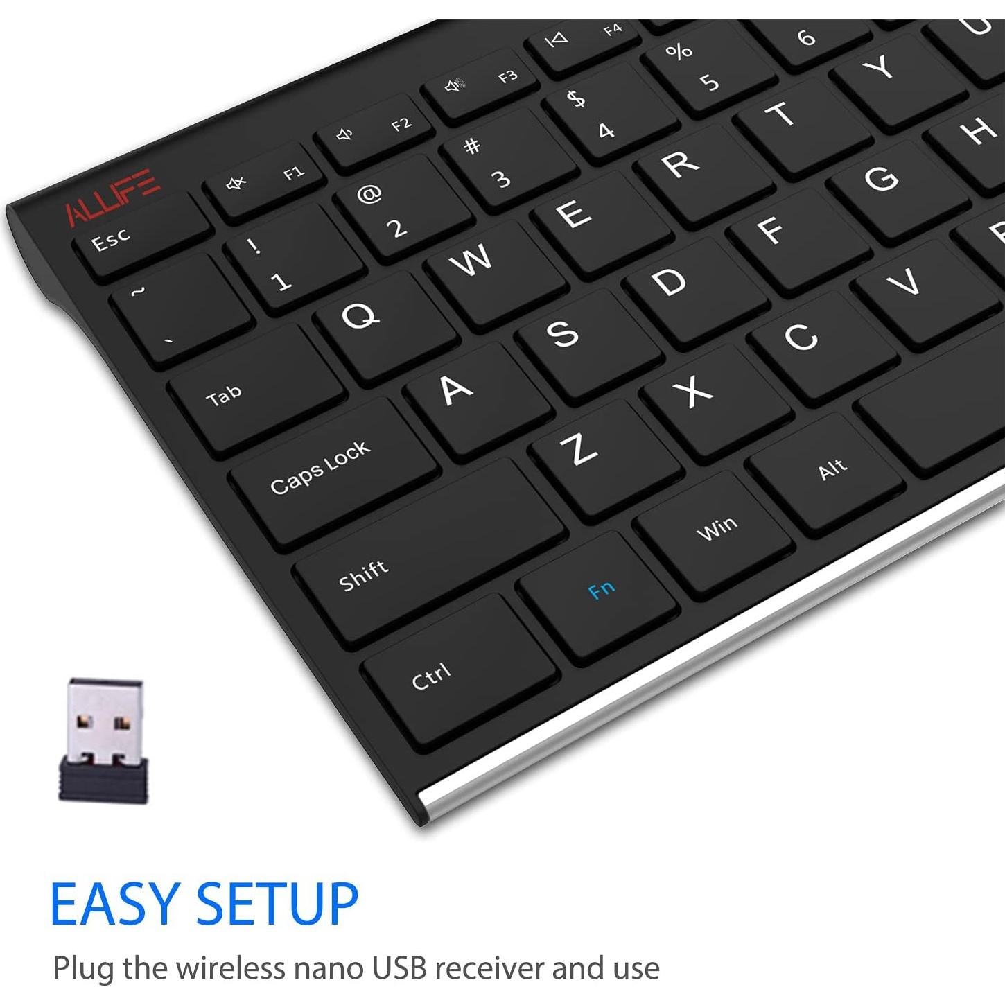 Teclado Inalámbrico ALLIFE 2.4G Acero Inoxidable Ultra Delgado