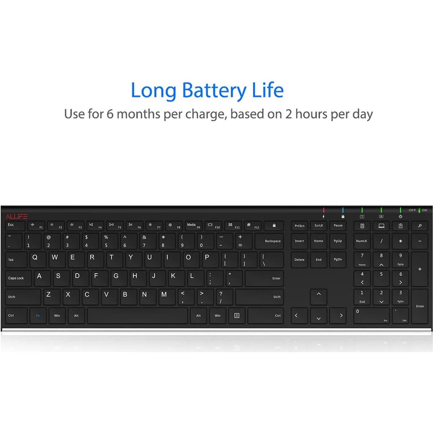 Teclado Inalámbrico ALLIFE 2.4G Acero Inoxidable Ultra Delgado