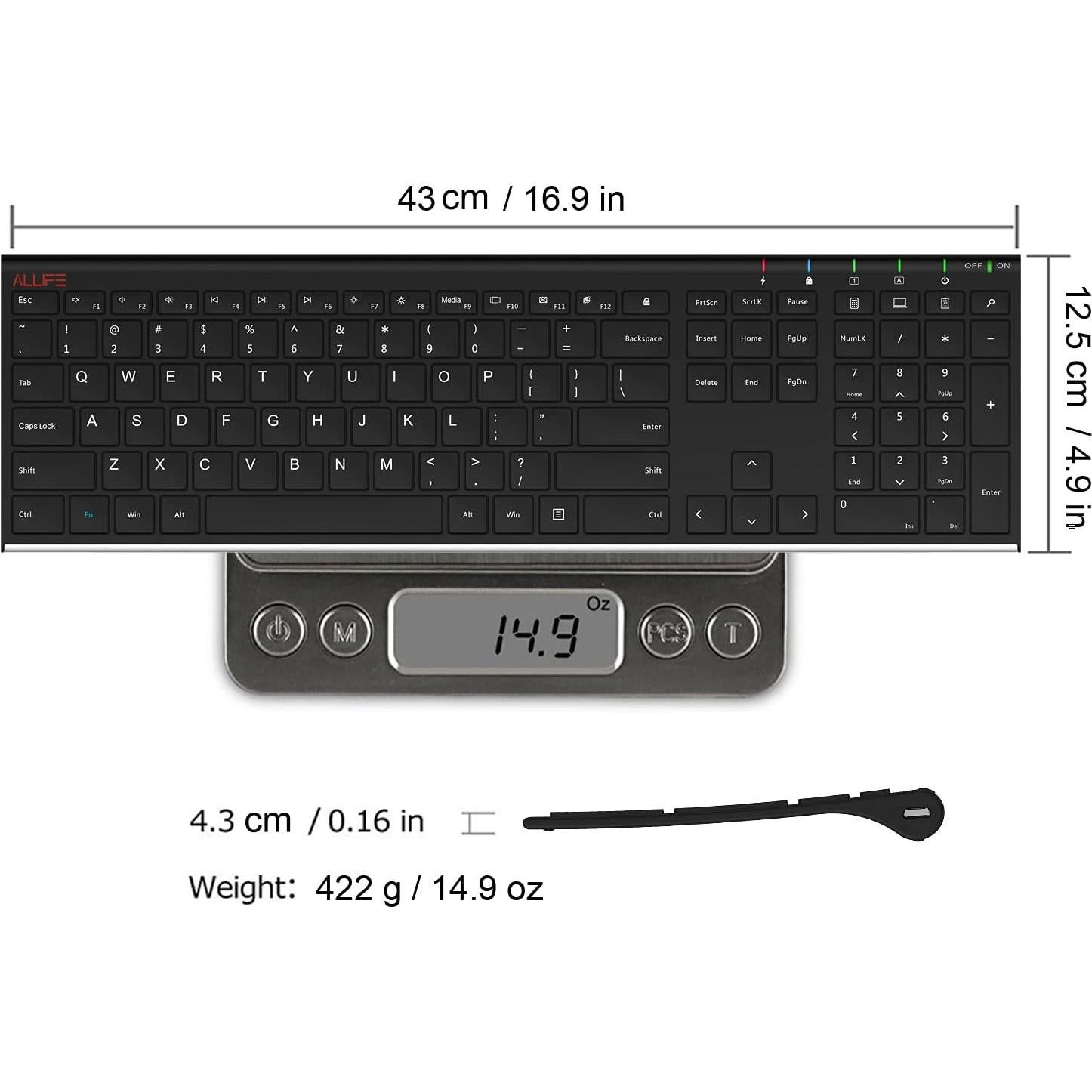 Teclado Inalámbrico ALLIFE 2.4G Acero Inoxidable Ultra Delgado