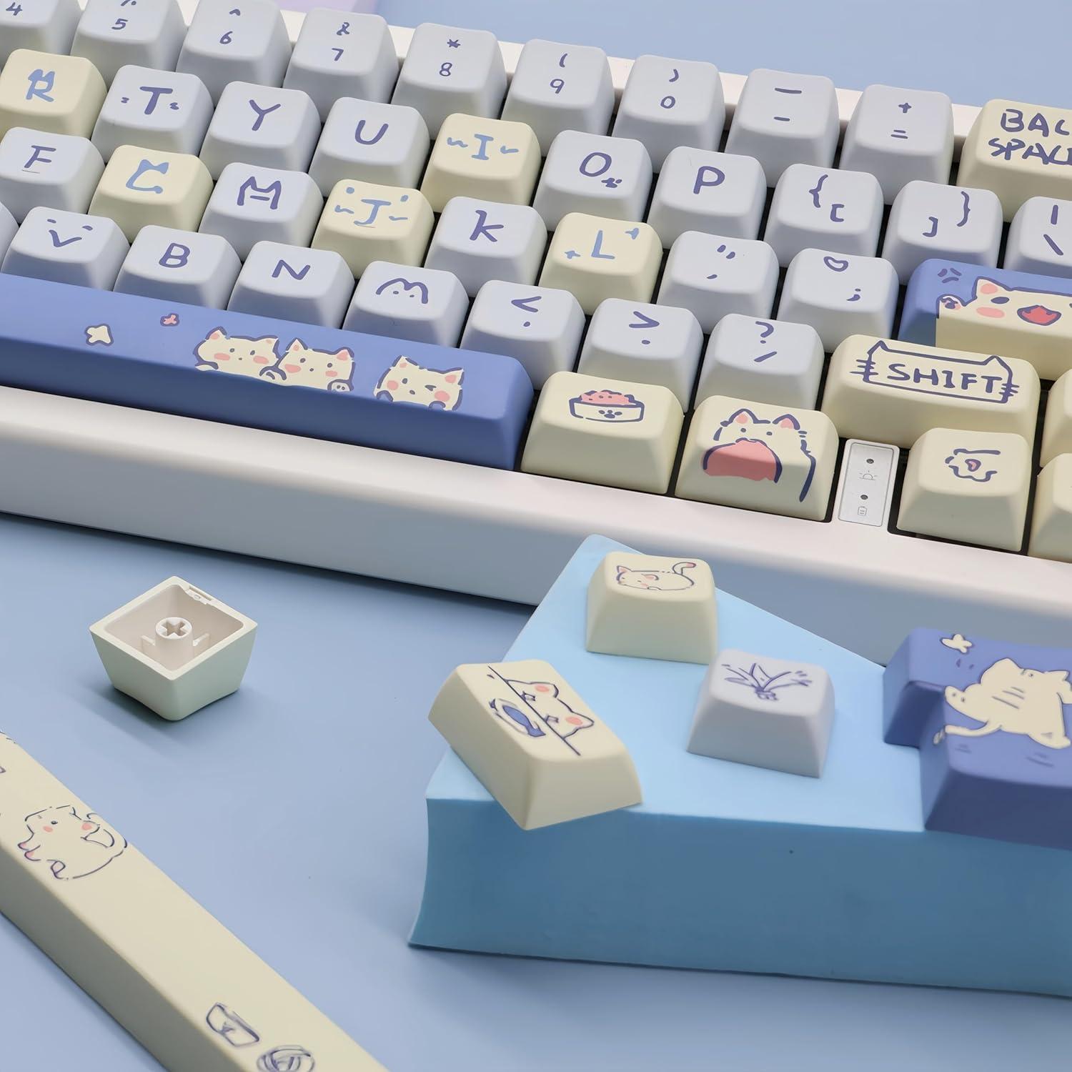 Juego de Teclas Mecánicas Personalizadas PBT MDA Gato Azul - 148 Teclas