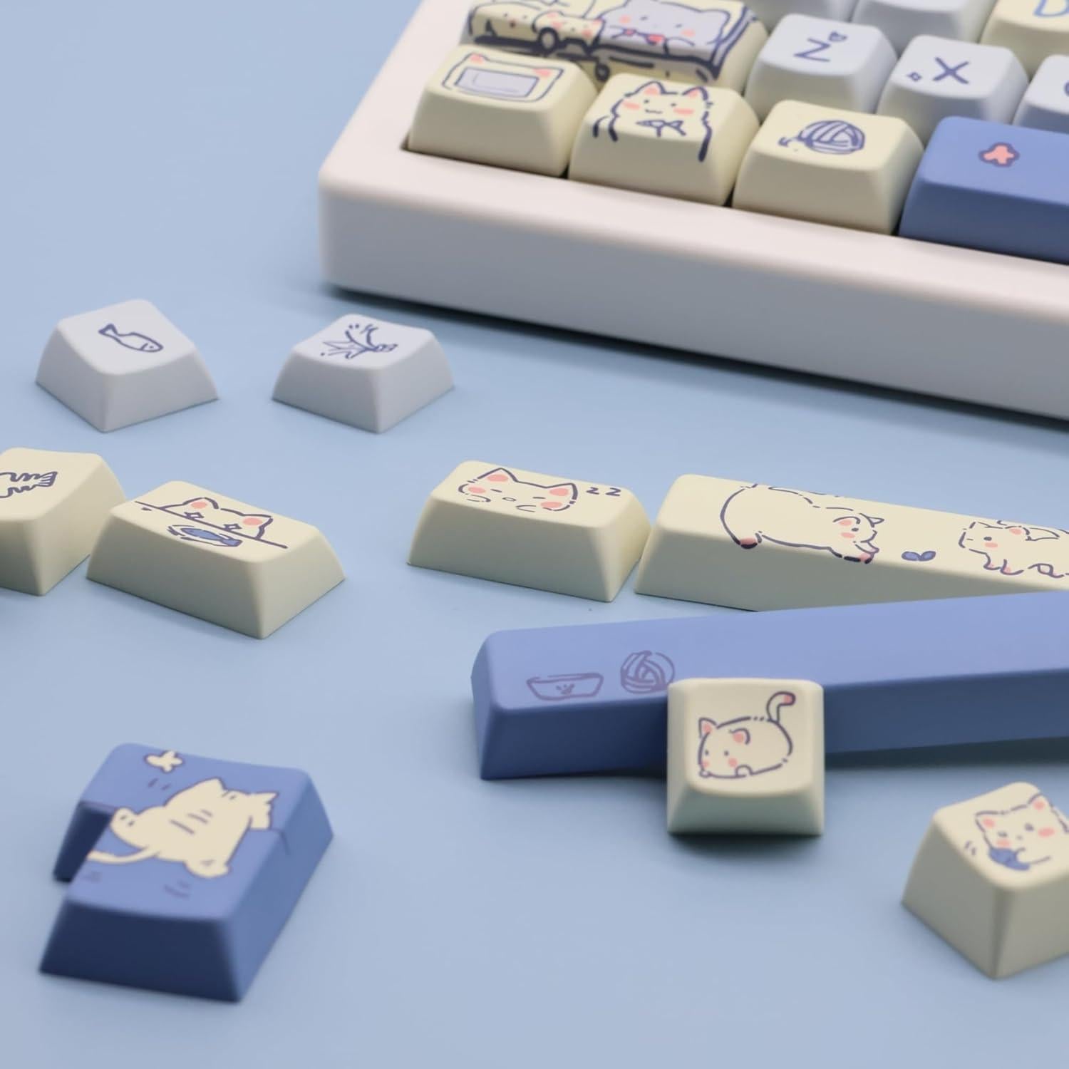 Juego de Teclas Mecánicas Personalizadas PBT MDA Gato Azul - 148 Teclas