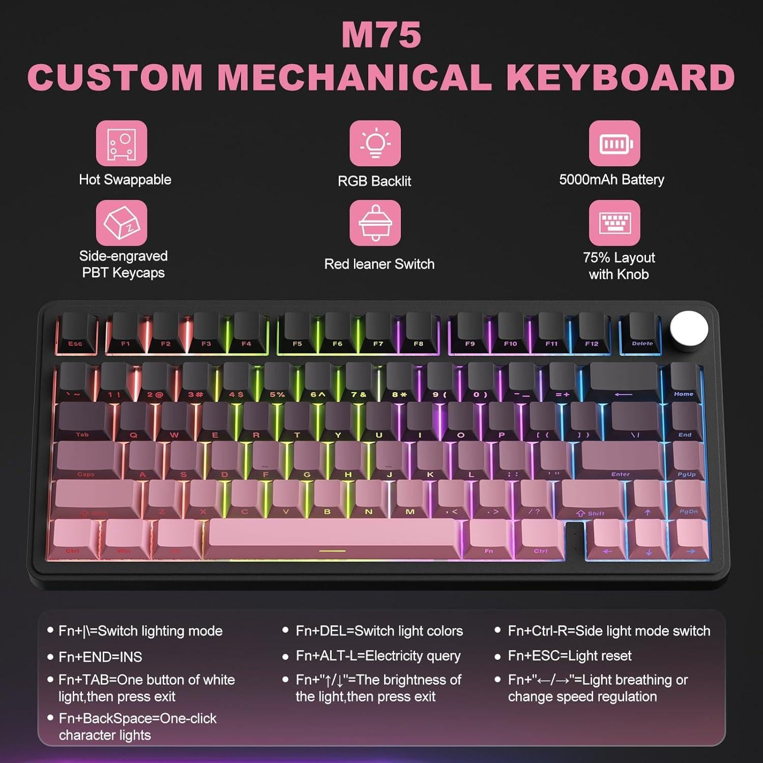 Teclado Mecánico CC MALL M75 75% RGB PBT Intercambiable