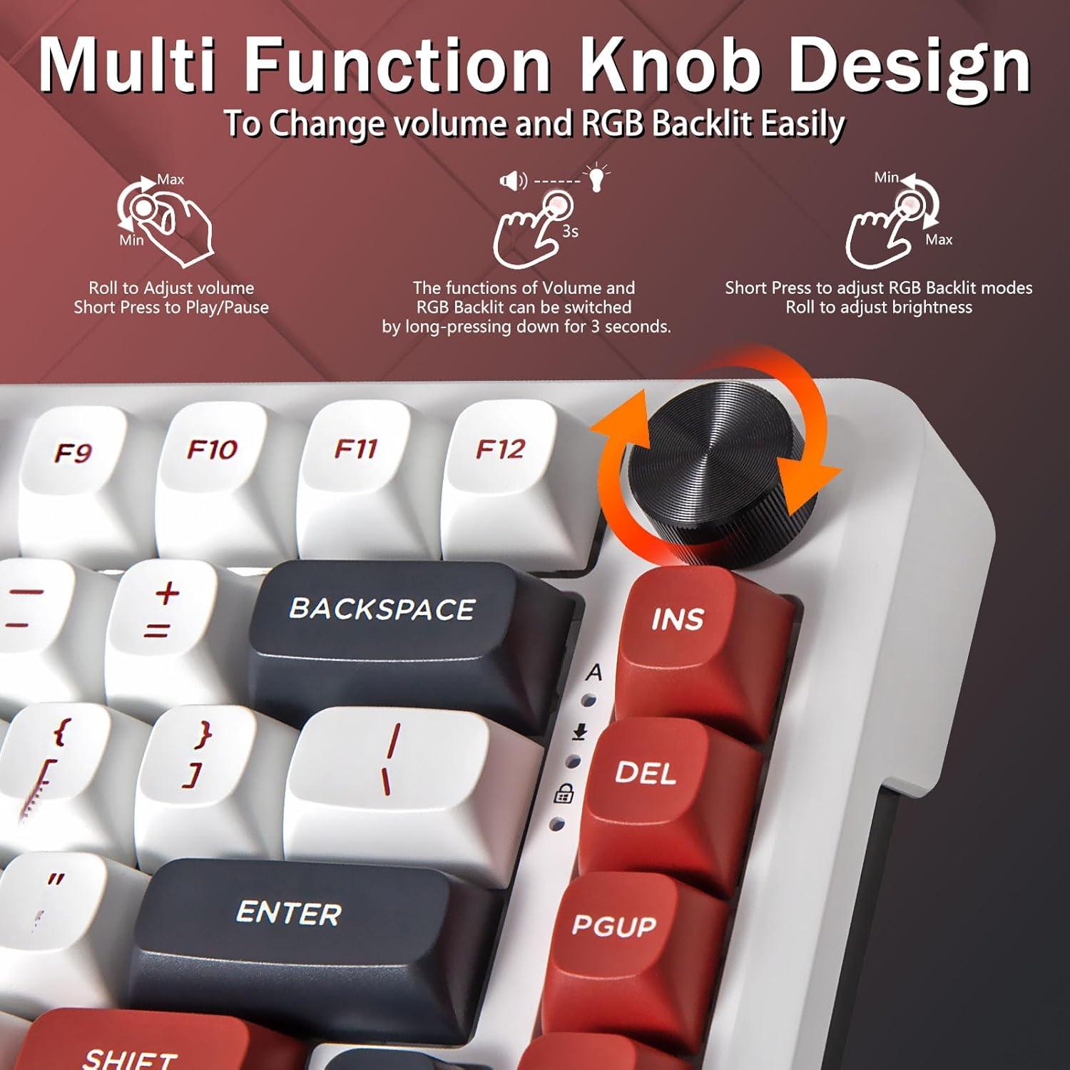 Teclado Mecánico E-Yooso Z82 75% RGB Con Cable Blanco/Rojo