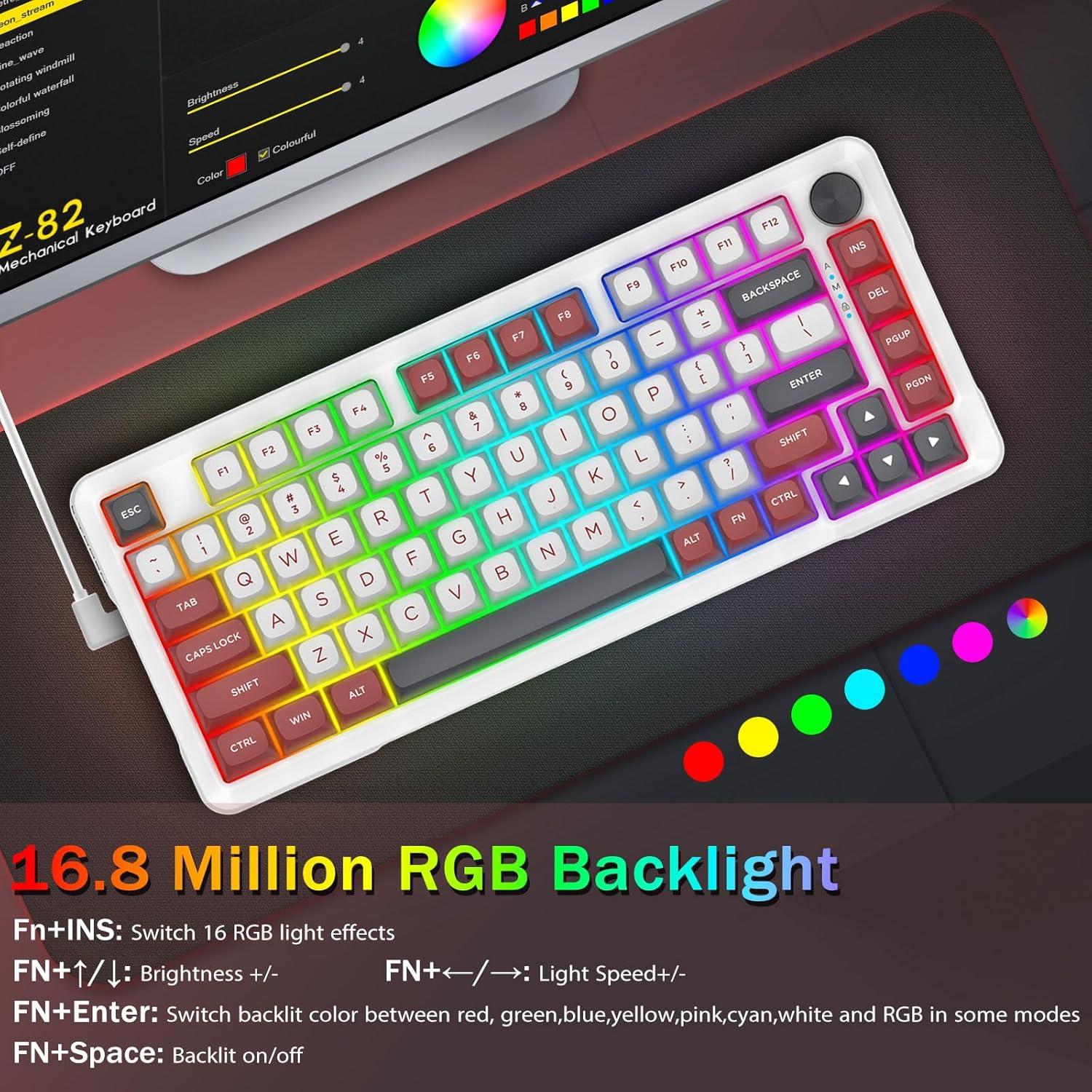 Teclado Mecánico E-Yooso Z82 75% RGB Con Cable Blanco/Rojo