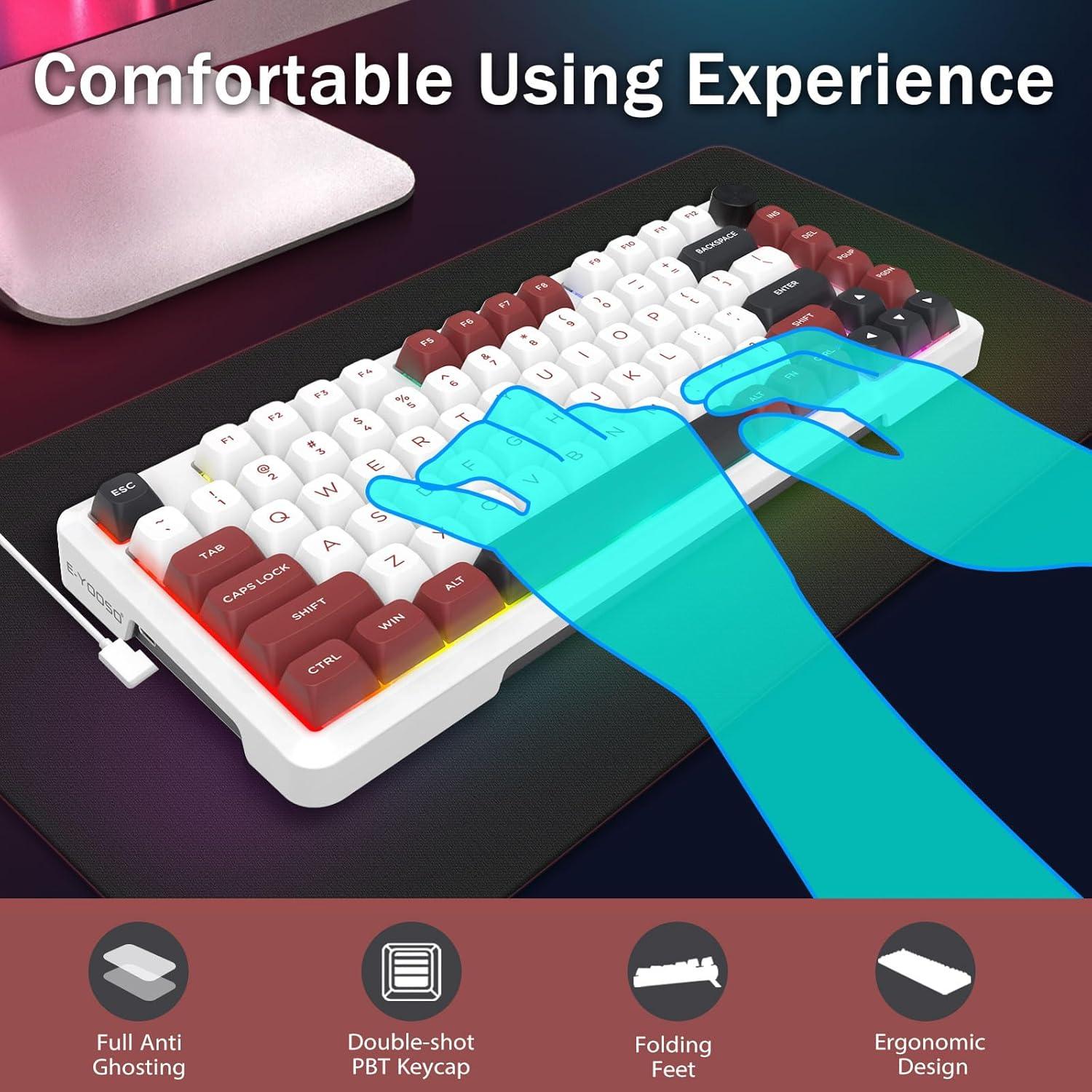 Teclado Mecánico E-Yooso Z82 75% RGB Con Cable Blanco/Rojo