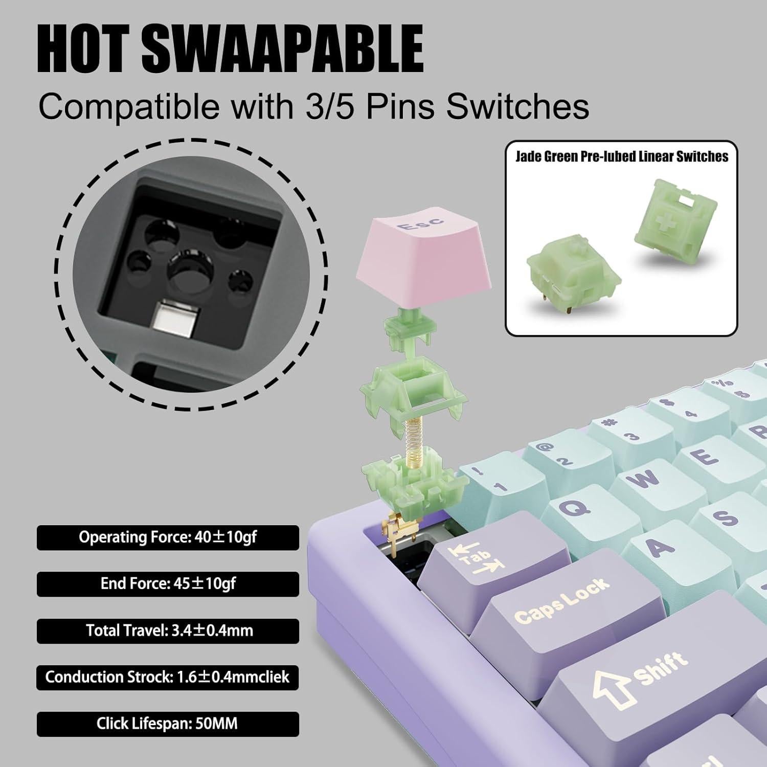 Teclado Mecánico FKZ GMK67 65% Inalámbrico RGB Púrpura