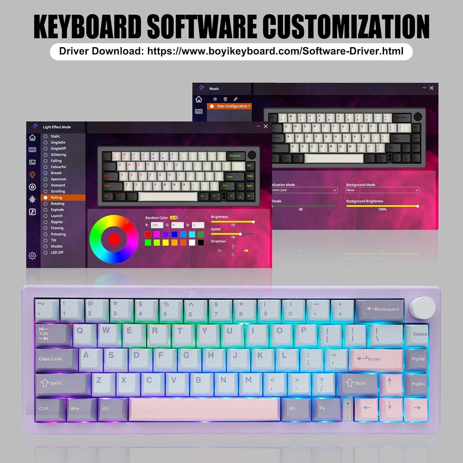 Teclado Mecánico FKZ GMK67 65% Inalámbrico RGB Púrpura
