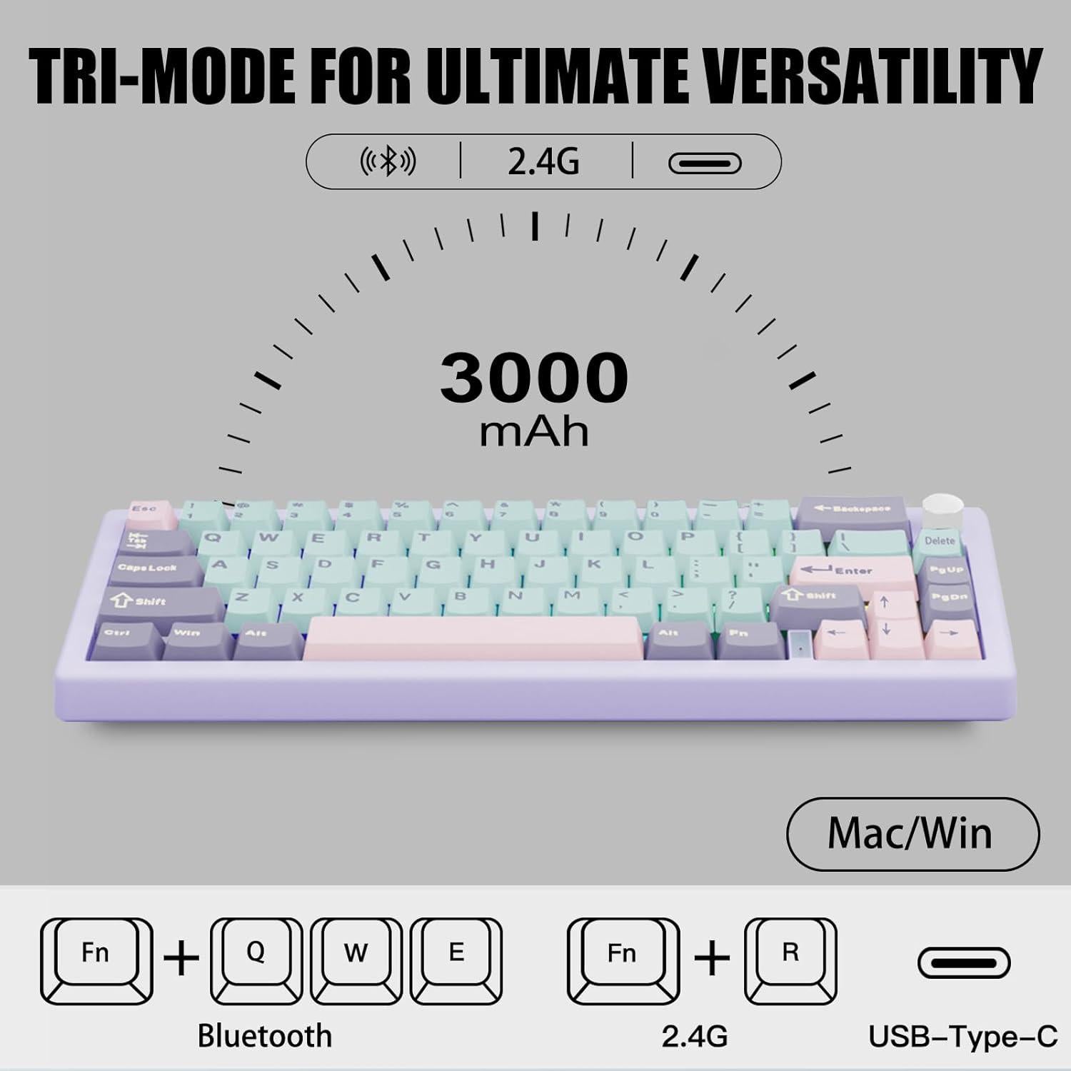 Teclado Mecánico FKZ GMK67 65% Inalámbrico RGB Púrpura