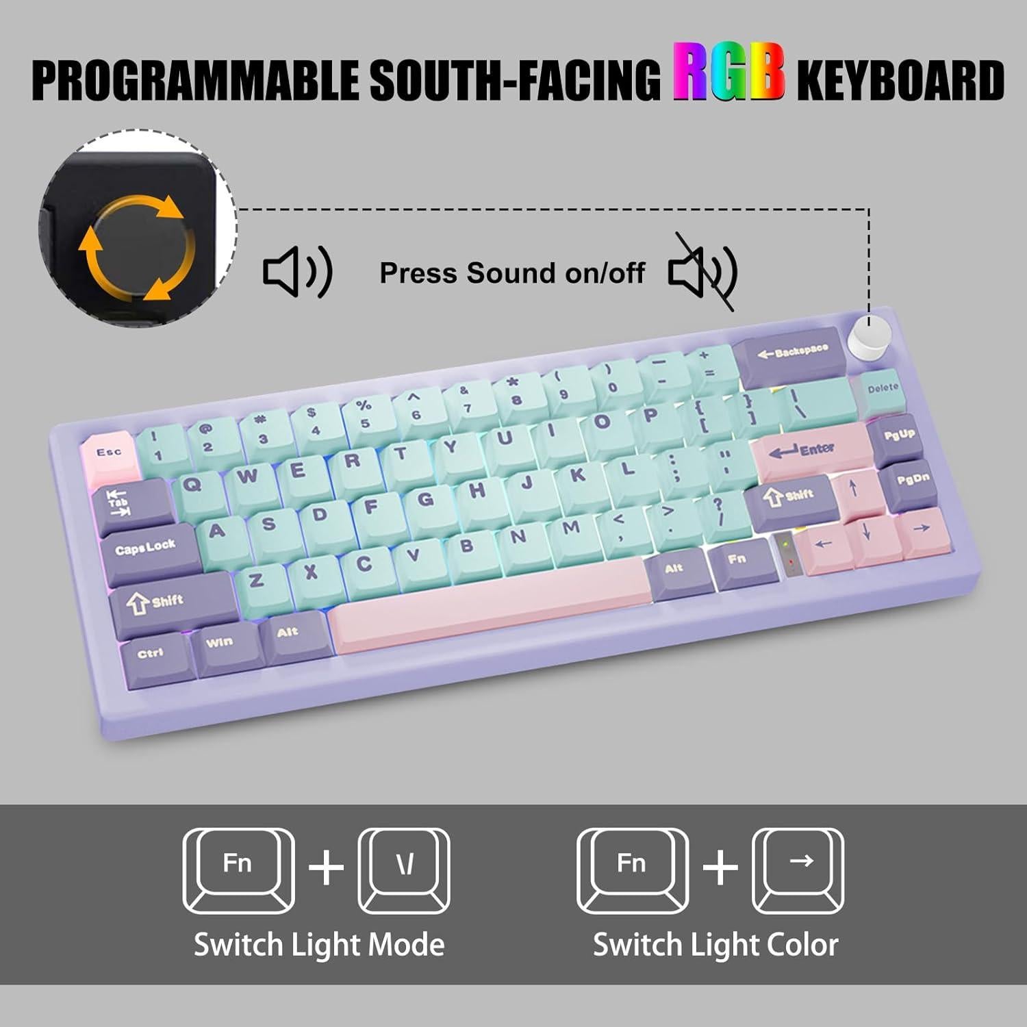 Teclado Mecánico FKZ GMK67 65% Inalámbrico RGB Púrpura