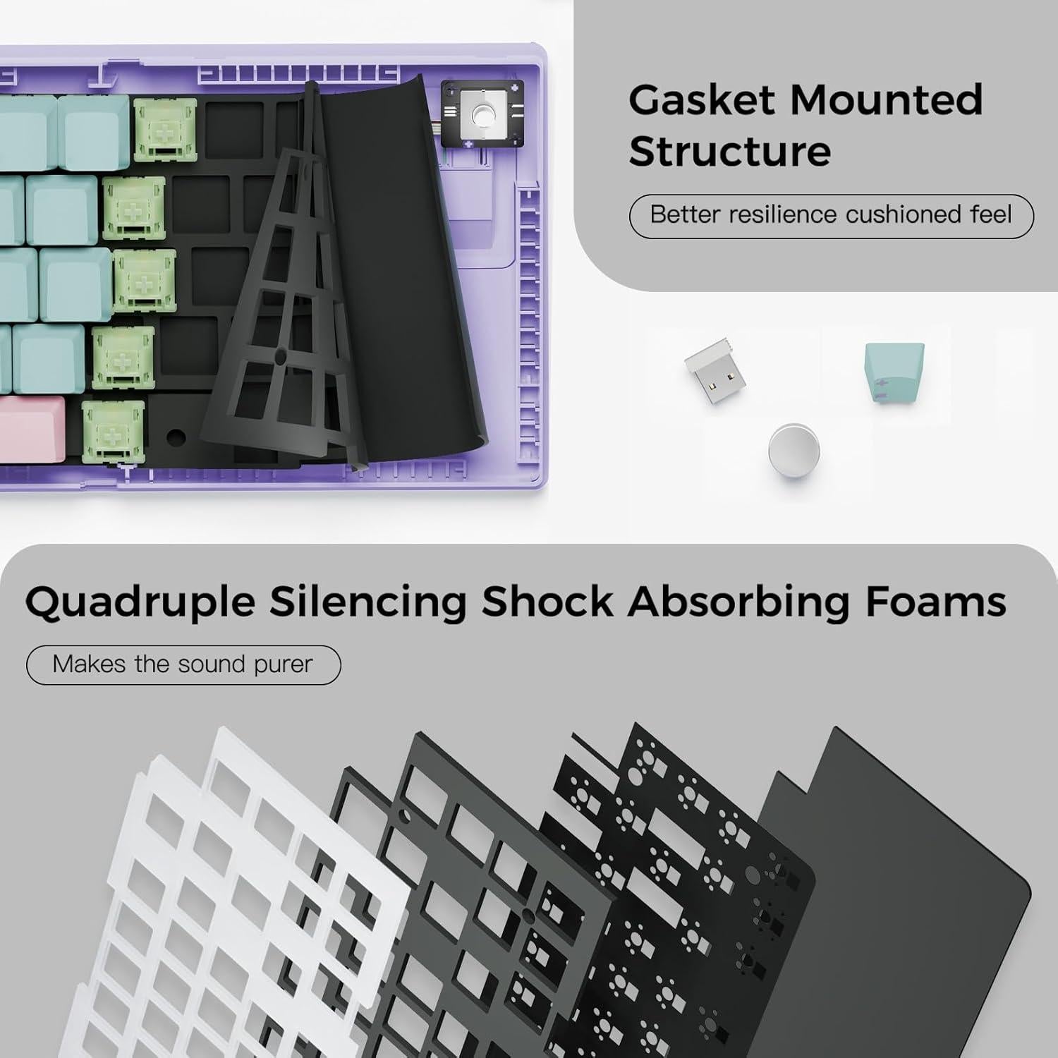 Teclado Mecánico FKZ GMK67 65% Inalámbrico RGB Púrpura