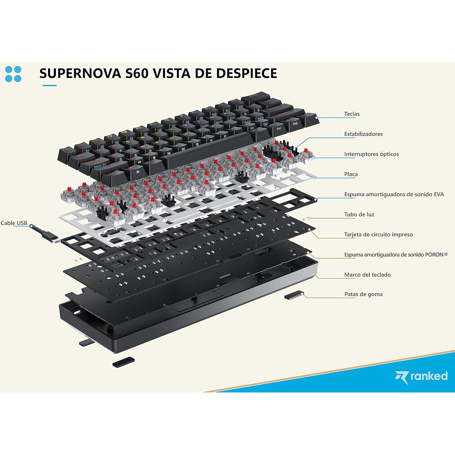 Teclado Mecánico Ranked S60 Supernova 60% RGB Hot Swappable