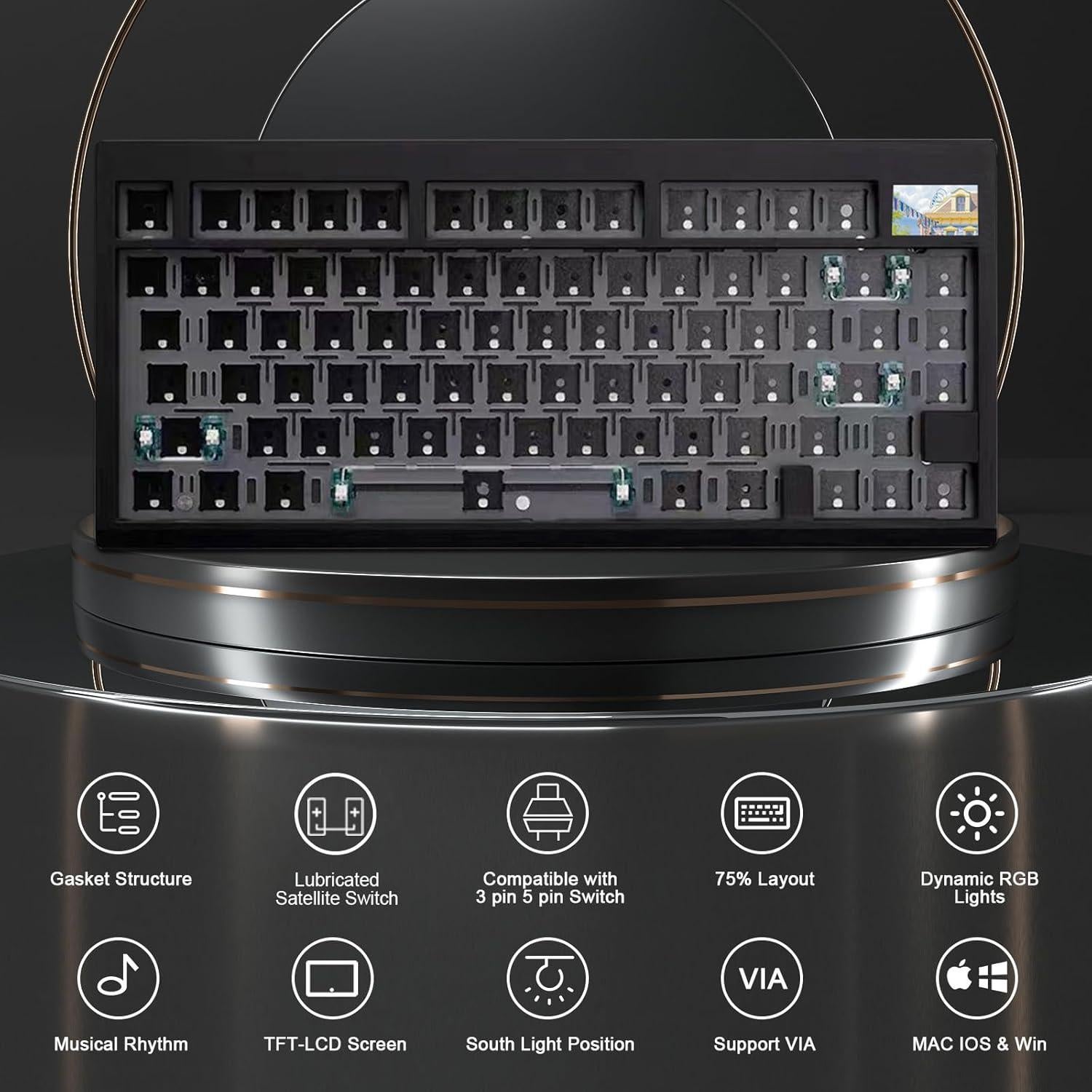 Teclado Mecánico GMK81 75% RGB Inalámbrico Type-C Negro