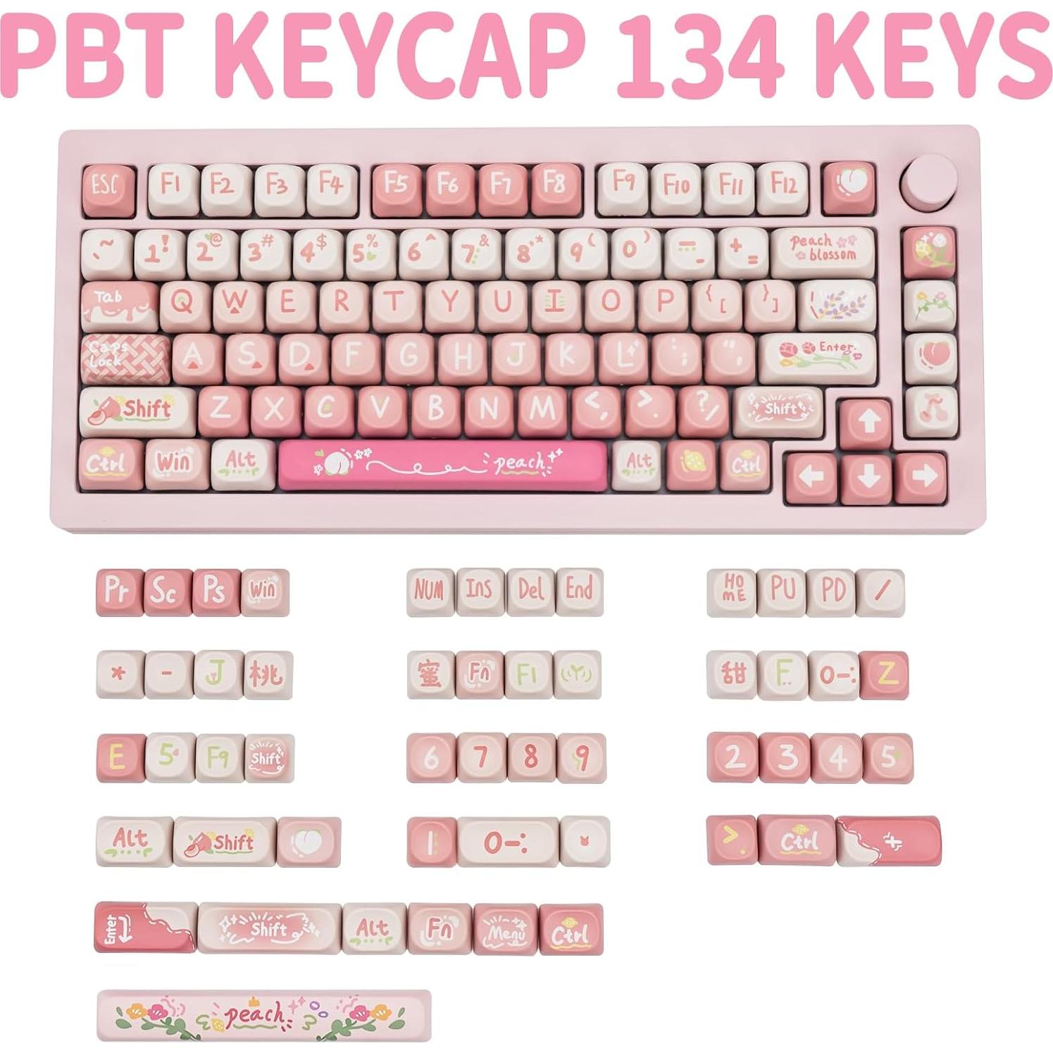 Teclado Mecánico COOMICKEY con Teclas PBT Rosa MOA 134 Teclas