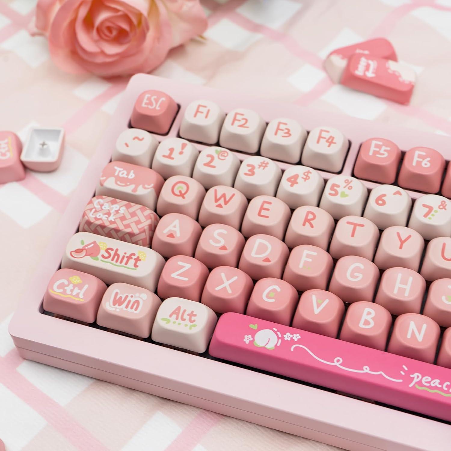 Teclado Mecánico COOMICKEY con Teclas PBT Rosa MOA 134 Teclas