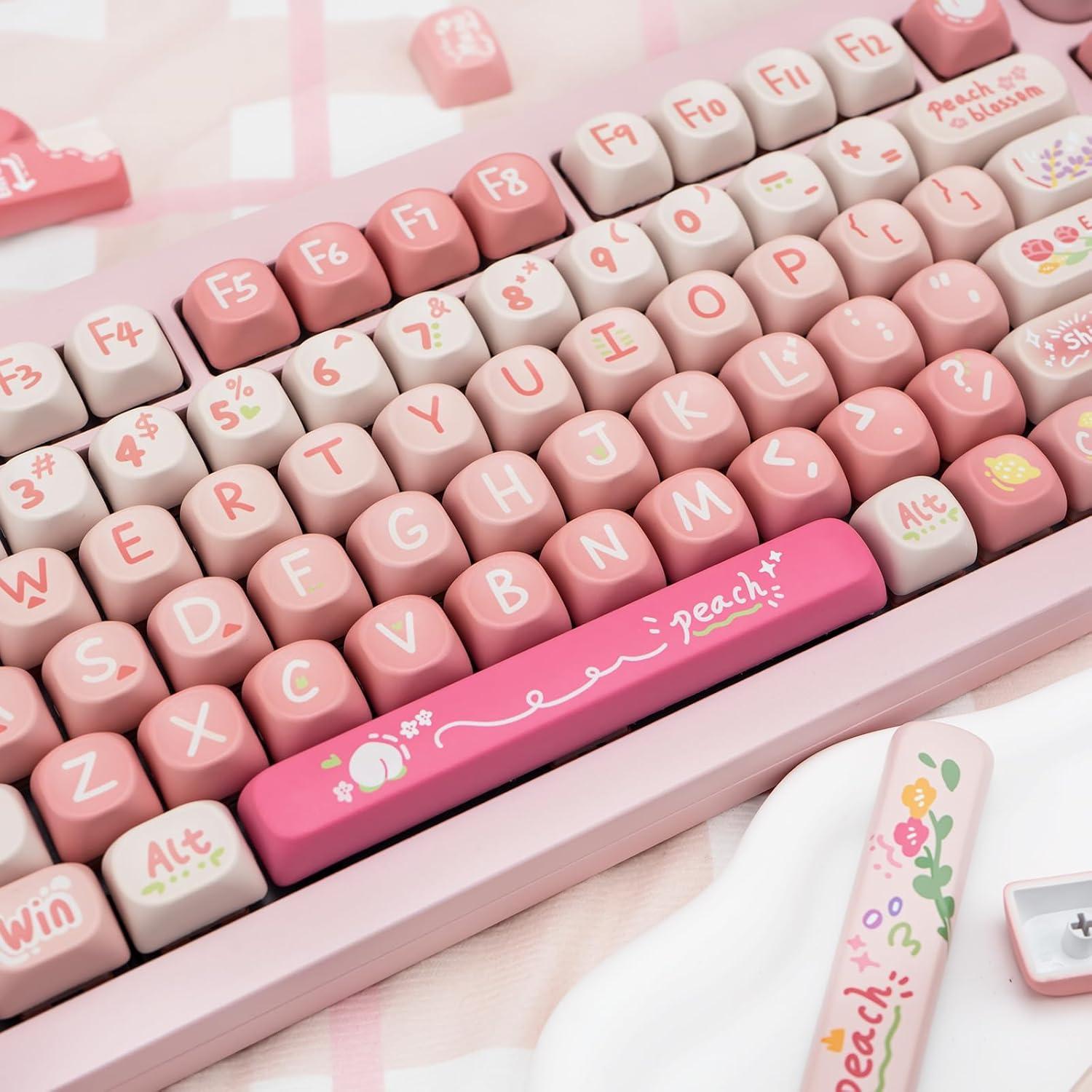 Teclado Mecánico COOMICKEY con Teclas PBT Rosa MOA 134 Teclas