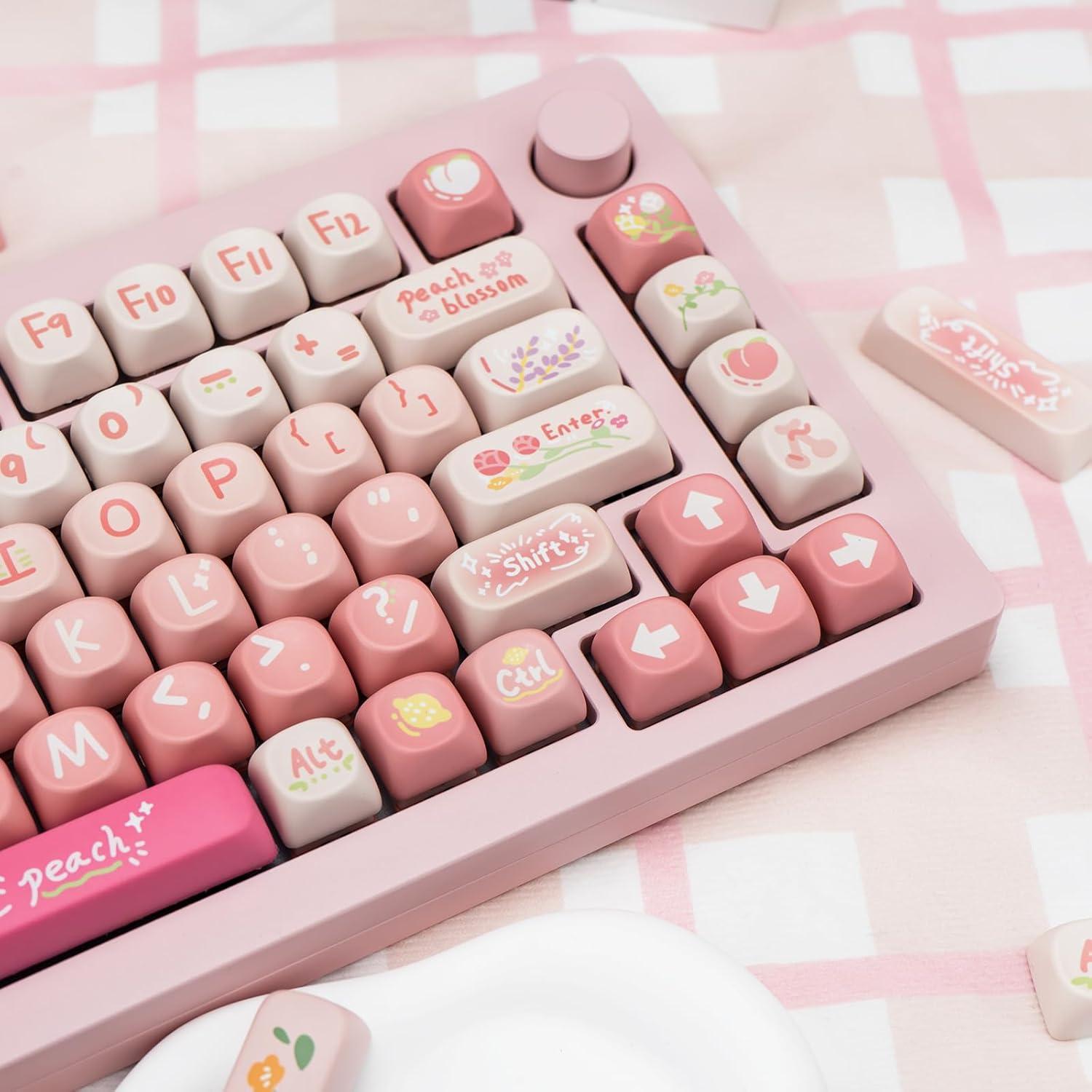 Teclado Mecánico COOMICKEY con Teclas PBT Rosa MOA 134 Teclas