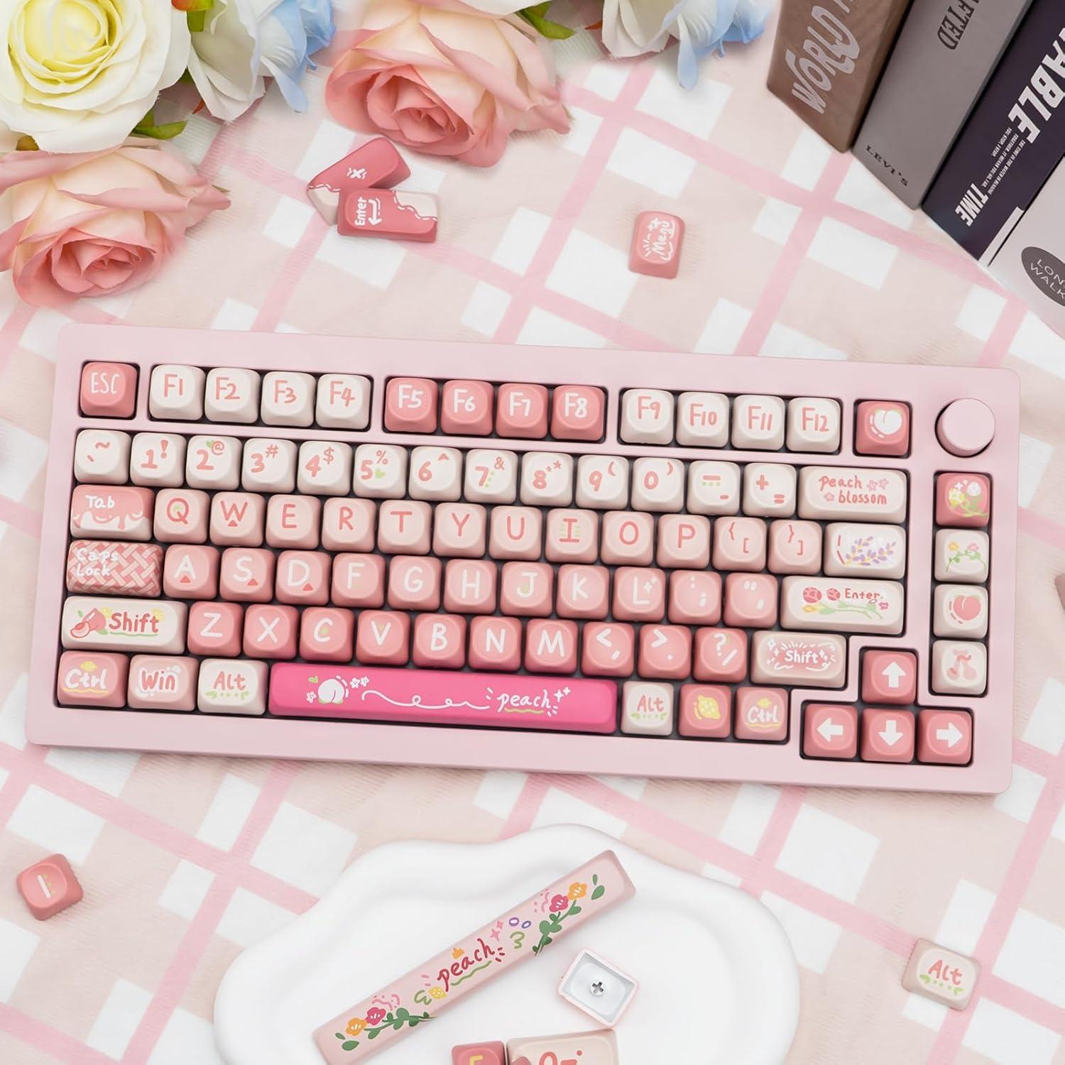 Teclado Mecánico COOMICKEY con Teclas PBT Rosa MOA 134 Teclas