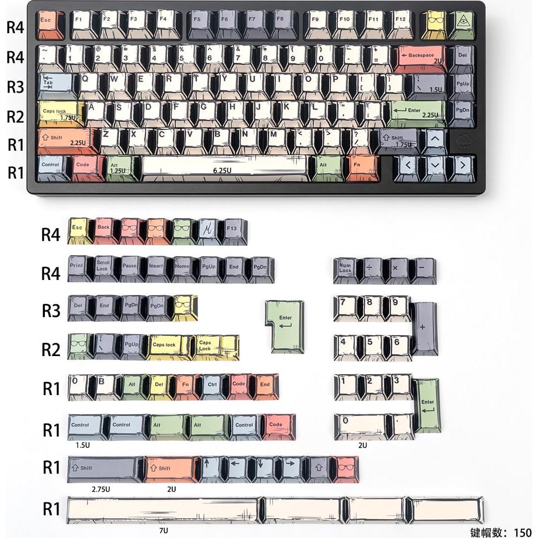 Set de Teclas Mecánicas 150 Teclas PBT Sumgsn Manga Cherry MX