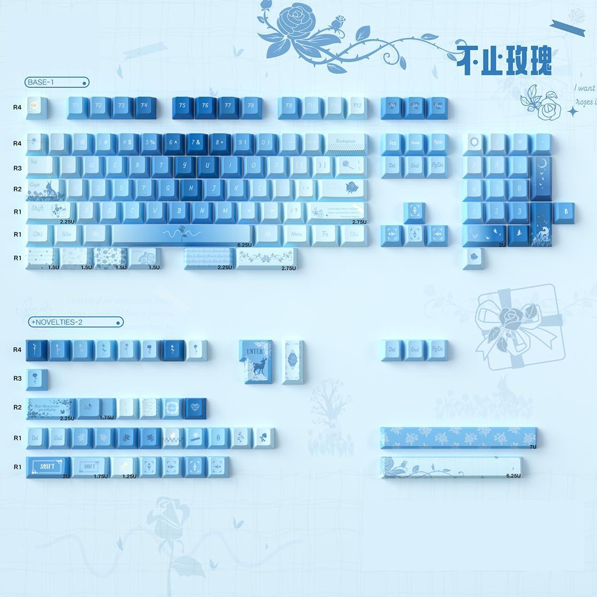 Juego de Teclas PBT Dye Sub 152 Teclas Rosa Azul Cherry MX