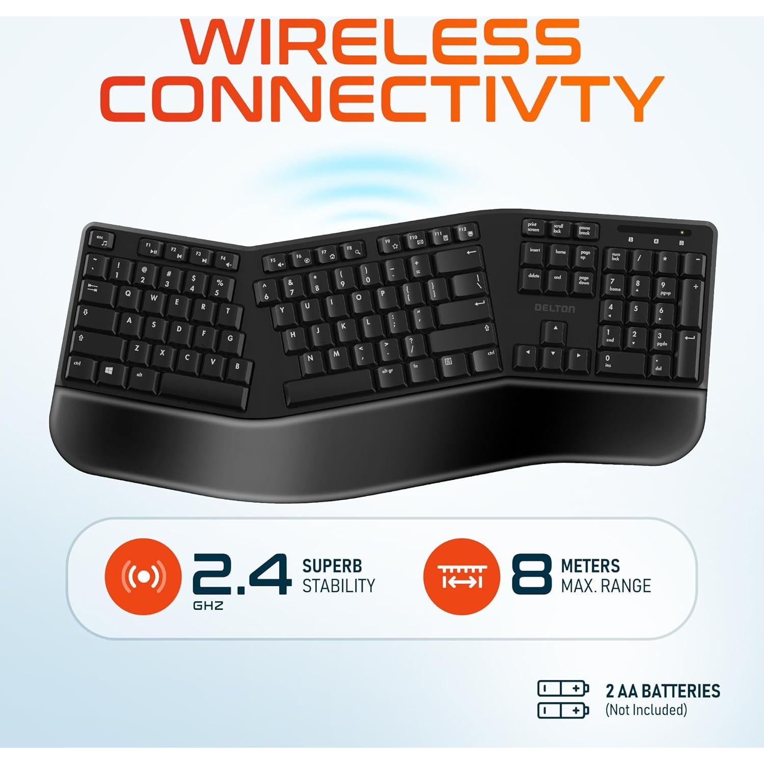 Teclado Ergonómico Inalámbrico Delton KB200 con Reposamuñecas