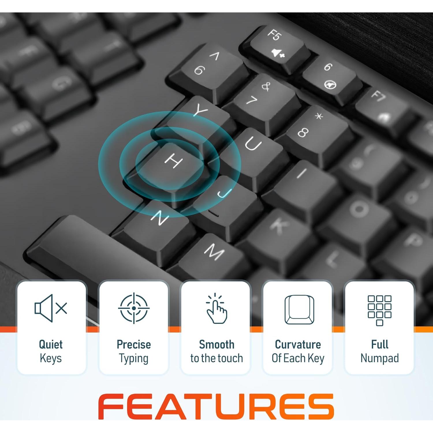 Teclado Ergonómico Inalámbrico Delton KB200 con Reposamuñecas