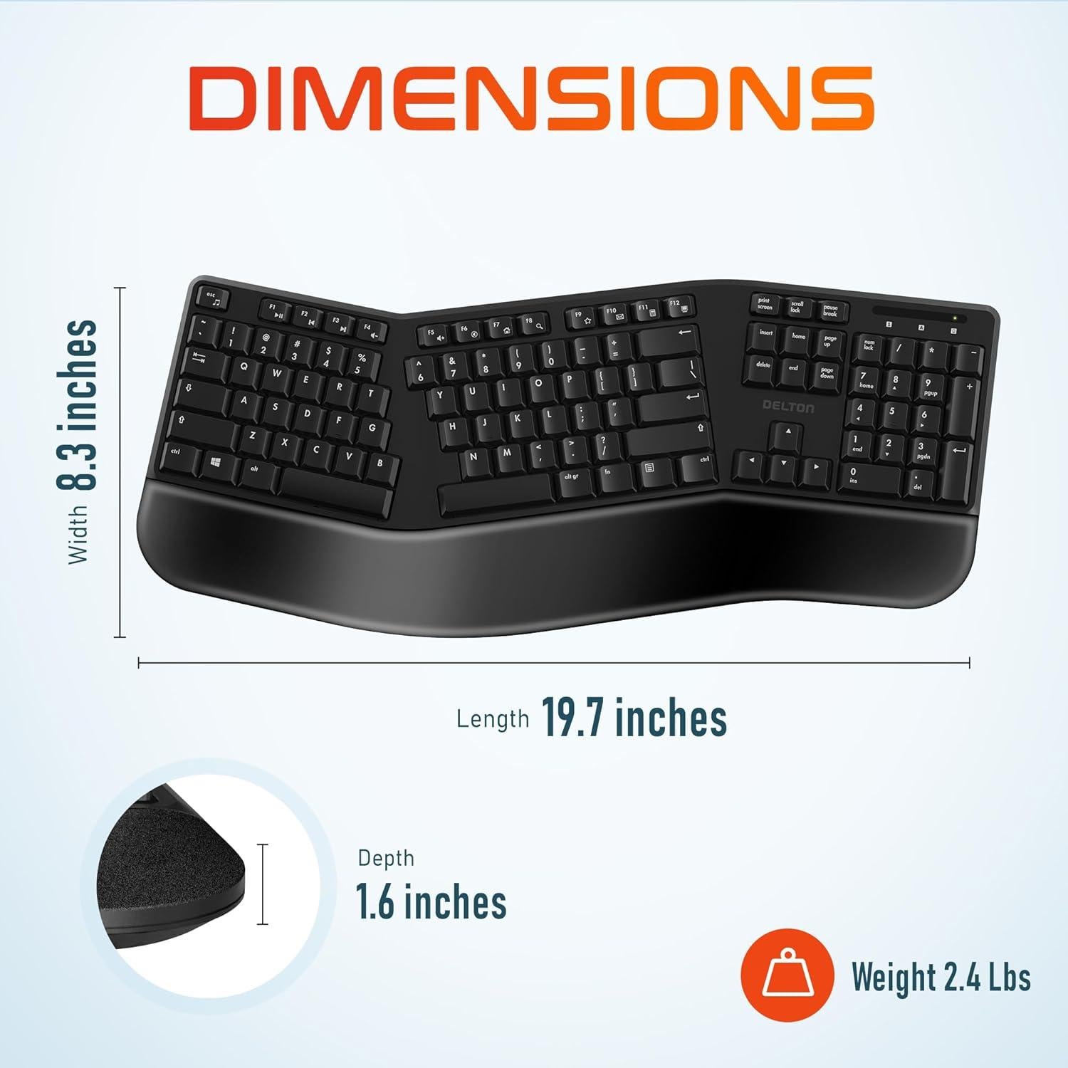 Teclado Ergonómico Inalámbrico Delton KB200 con Reposamuñecas