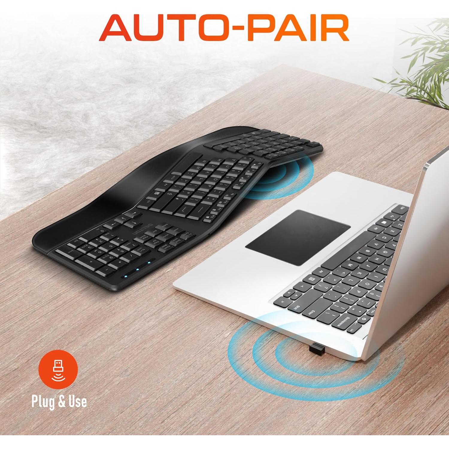 Teclado Ergonómico Inalámbrico Delton KB200 con Reposamuñecas