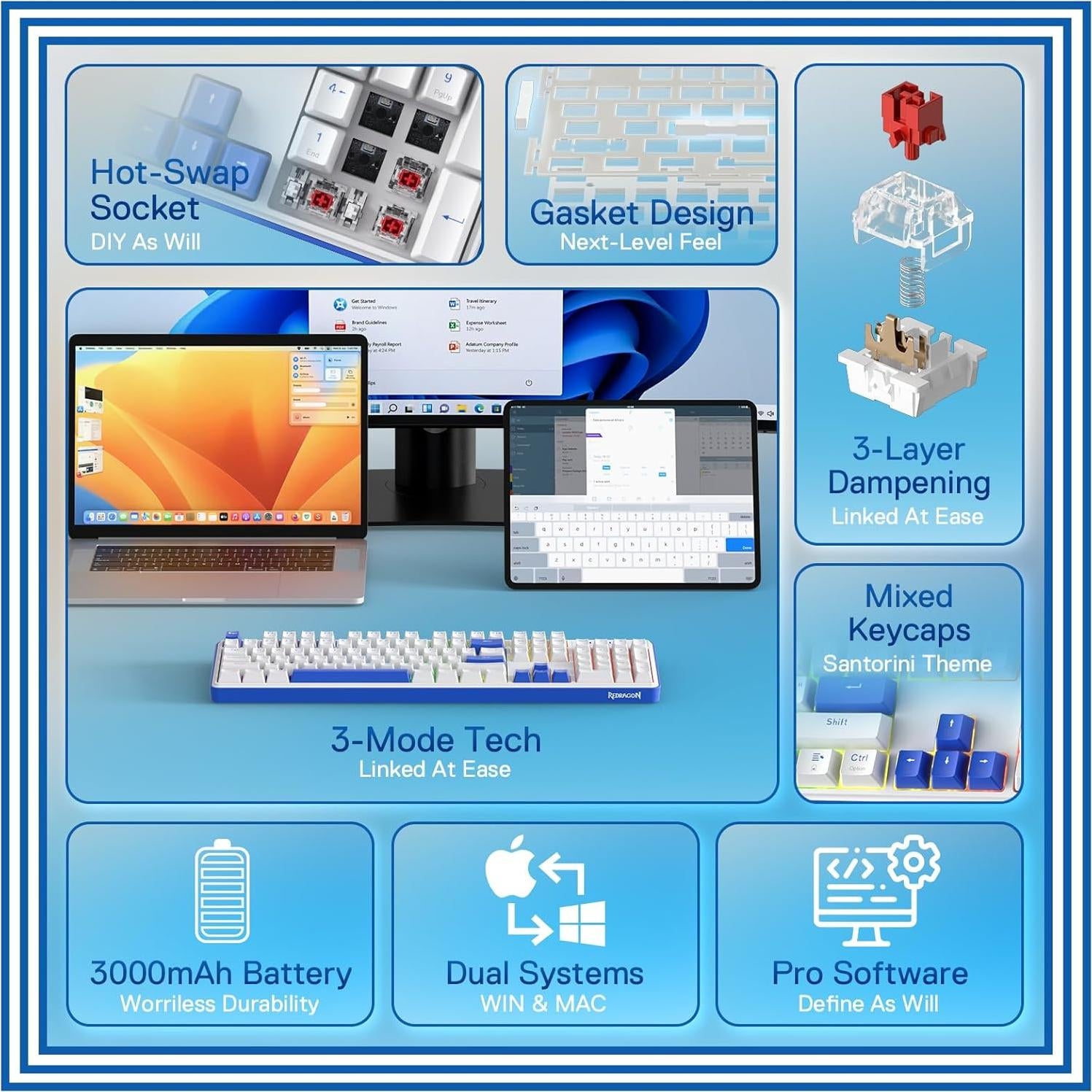 Teclado Mecánico Inalámbrico Redragon K685 PRO RGB 104 Teclas