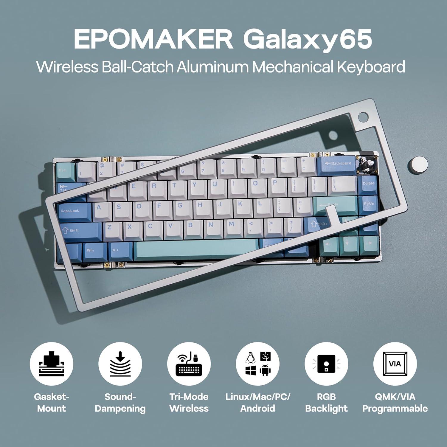 Teclado Mecánico Inalámbrico EPOMAKER Galaxy65 Plata RGB