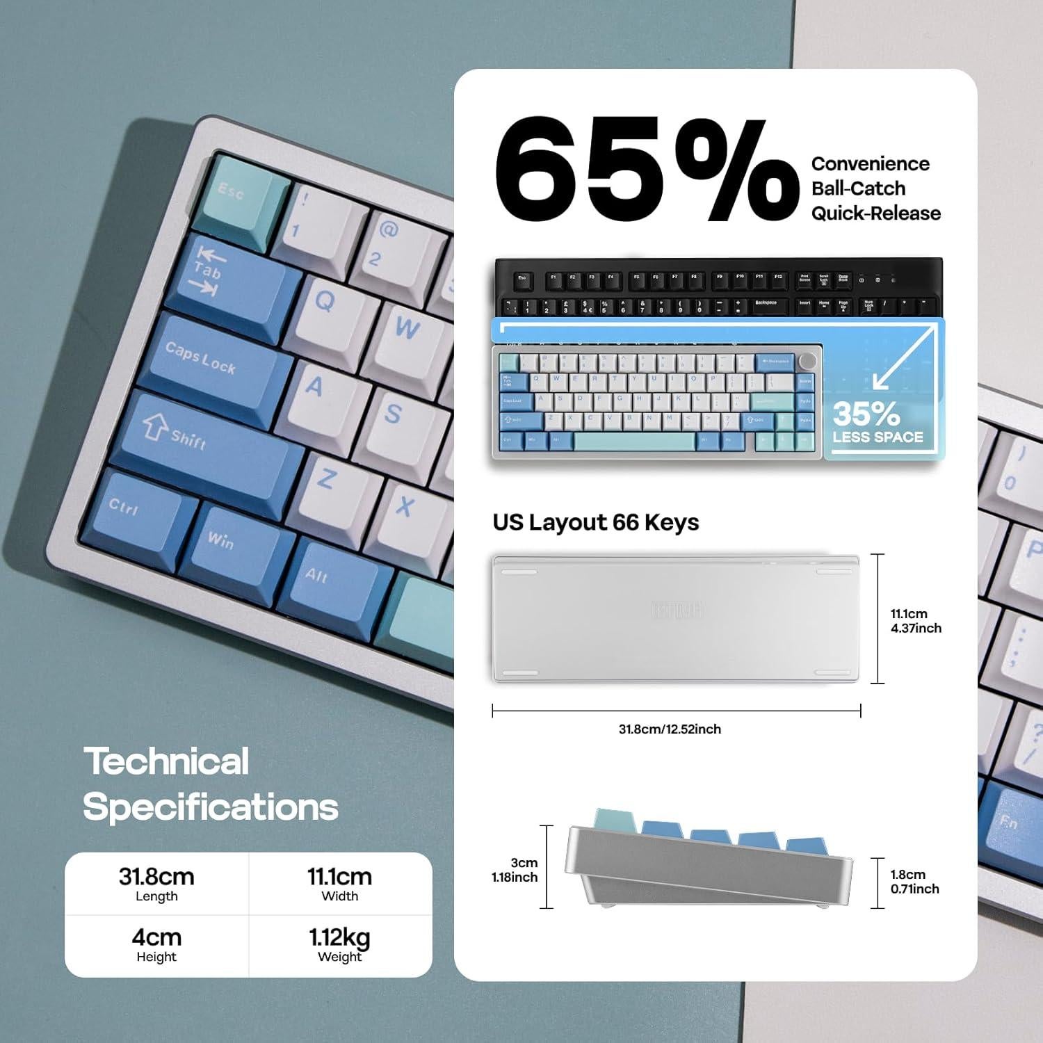 Teclado Mecánico Inalámbrico EPOMAKER Galaxy65 Plata RGB