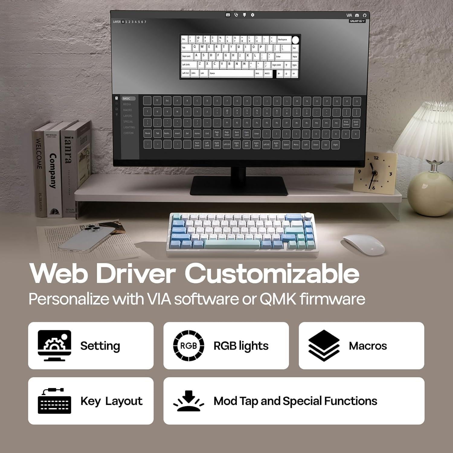 Teclado Mecánico Inalámbrico EPOMAKER Galaxy65 Plata RGB