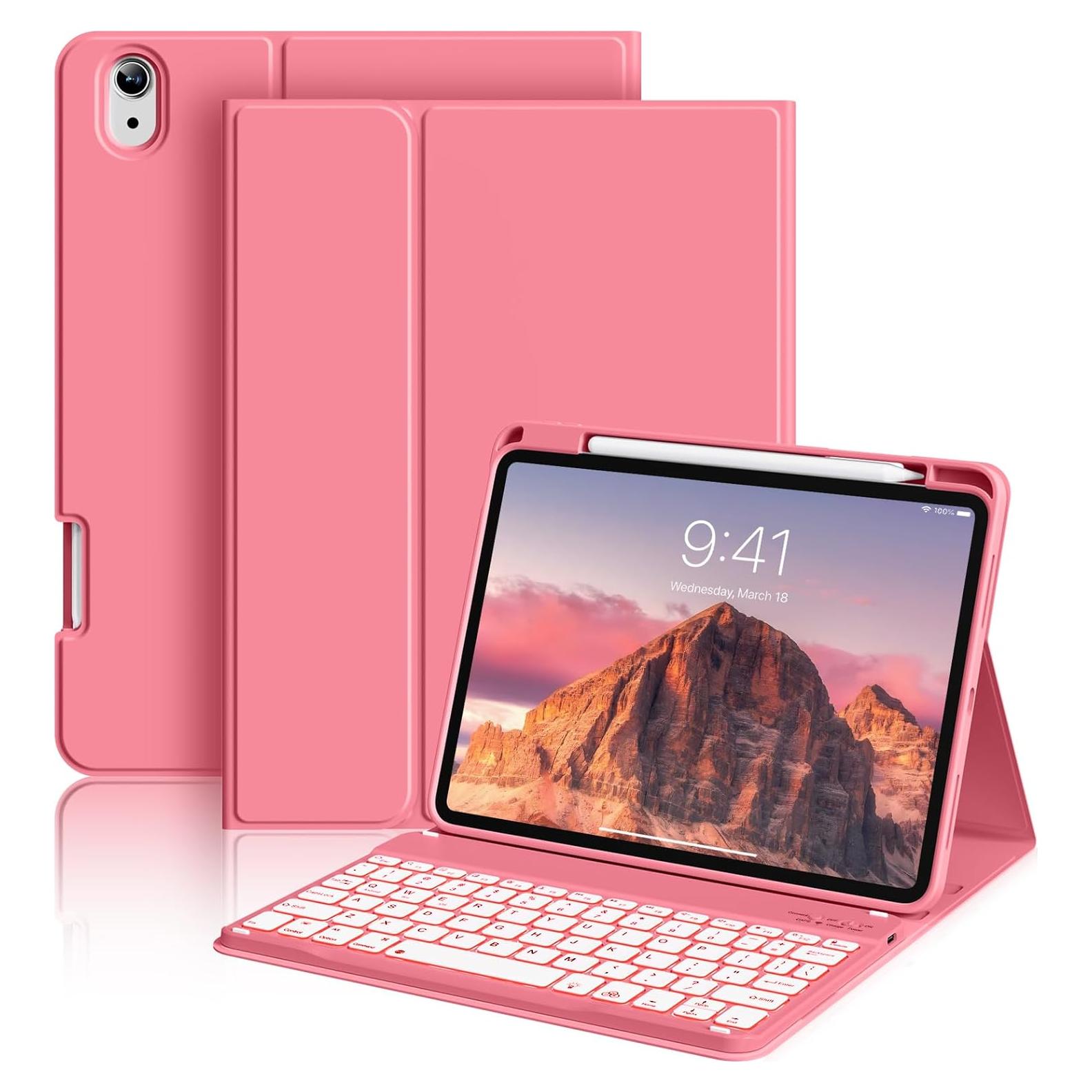 Funda de Teclado Inalámbrico AOUB para iPad 11" y 10.9" - Rosa Sandía