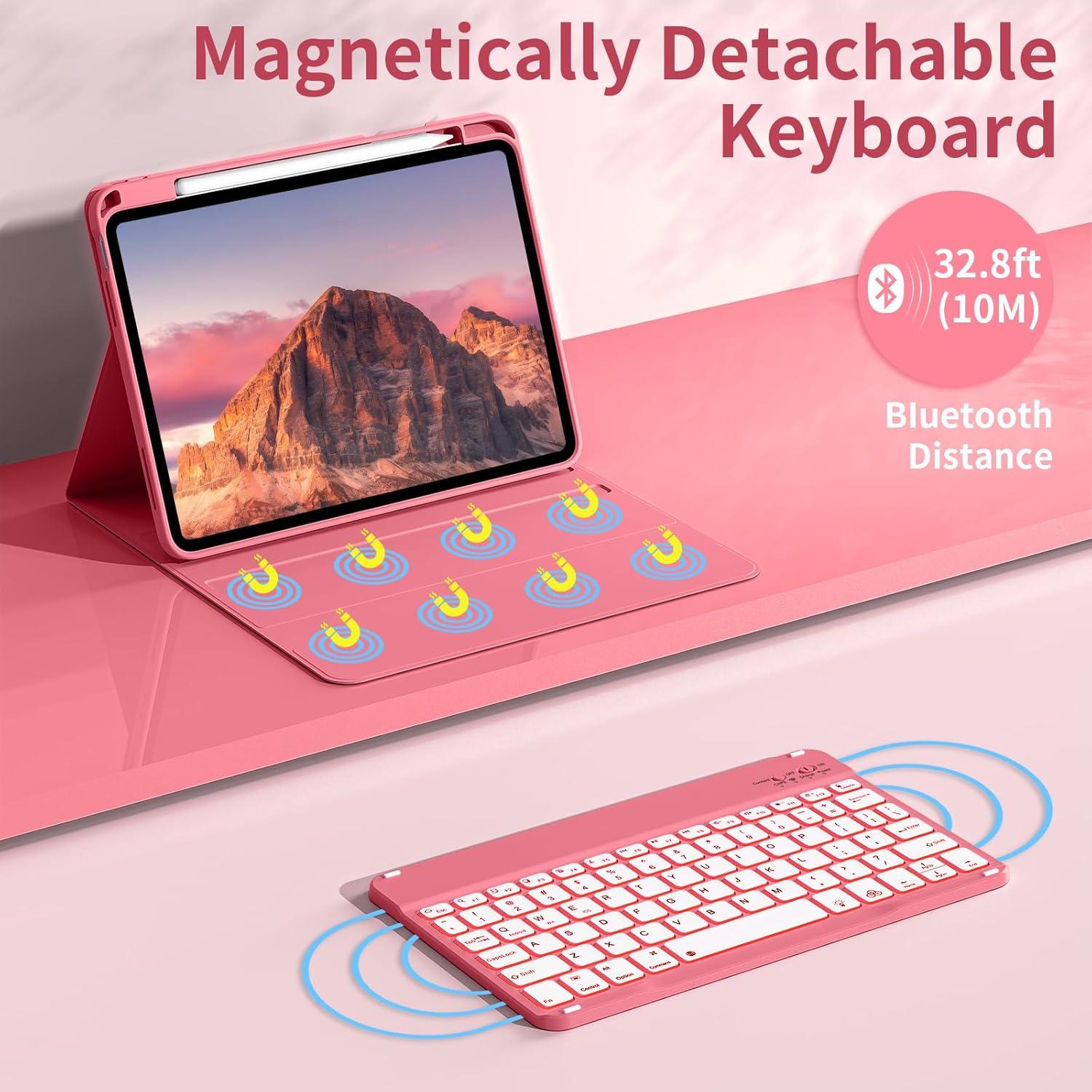 Funda de Teclado Inalámbrico AOUB para iPad 11" y 10.9" - Rosa Sandía