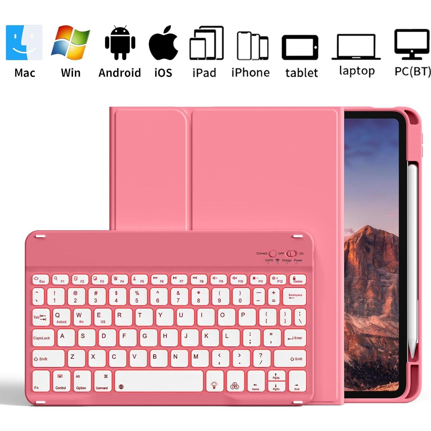 Funda de Teclado Inalámbrico AOUB para iPad 11" y 10.9" - Rosa Sandía