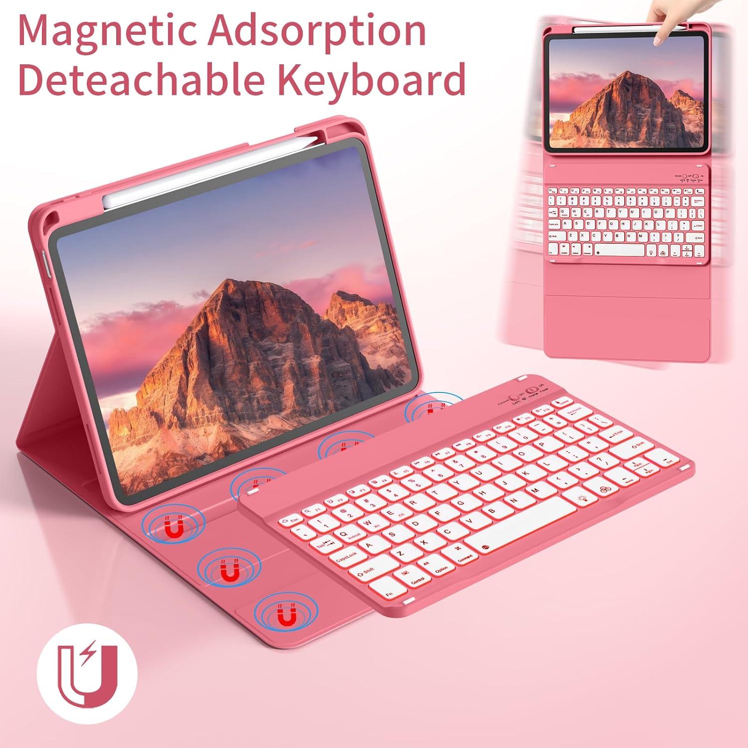 Funda de Teclado Inalámbrico AOUB para iPad 11" y 10.9" - Rosa Sandía