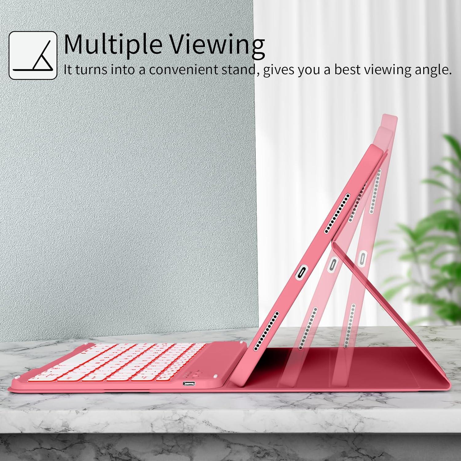 Funda de Teclado Inalámbrico AOUB para iPad 11" y 10.9" - Rosa Sandía