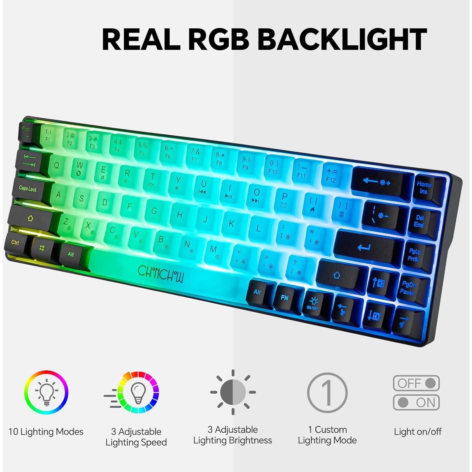 Teclado Gaming RGB CHONCHOW G31a 60% 68 Teclas USB Iluminado