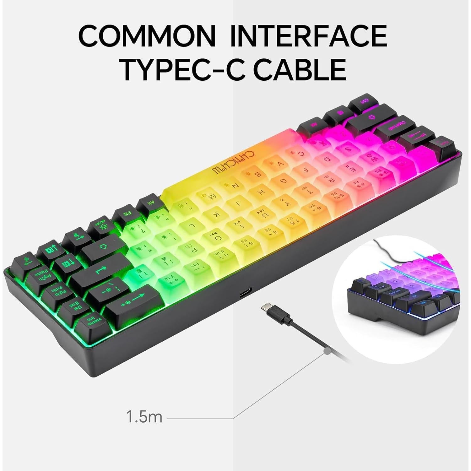 Teclado Gaming RGB CHONCHOW G31a 60% 68 Teclas USB Iluminado