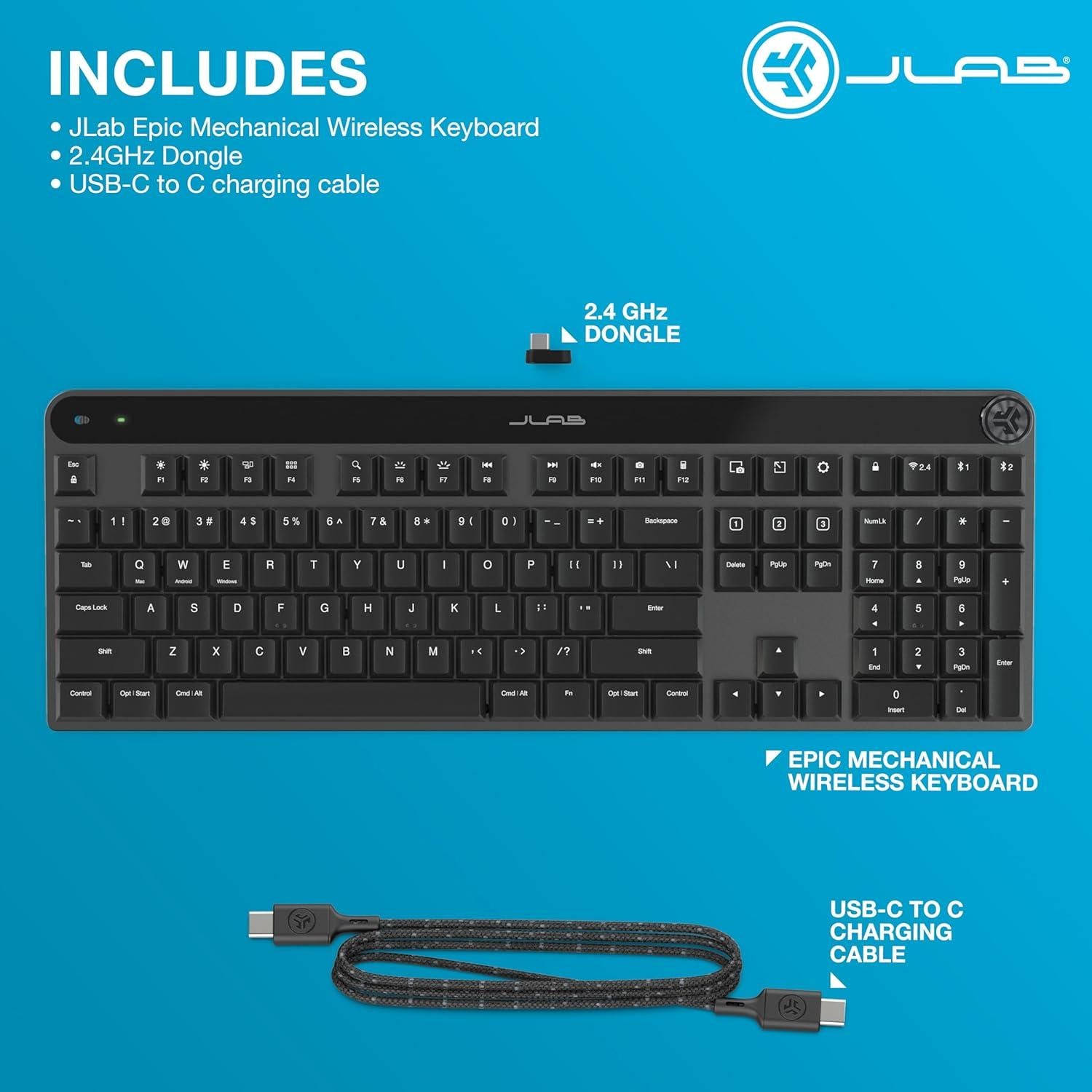 Teclado Mecánico Inalámbrico JLab Epic, Retroiluminado, 108 Teclas