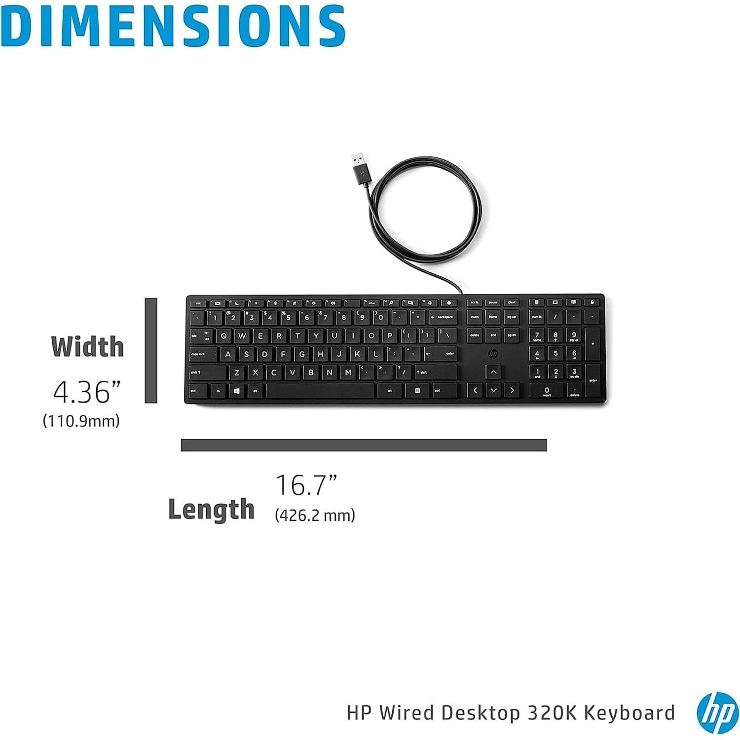 Teclado HP 320K de Escritorio con Cable USB para Windows