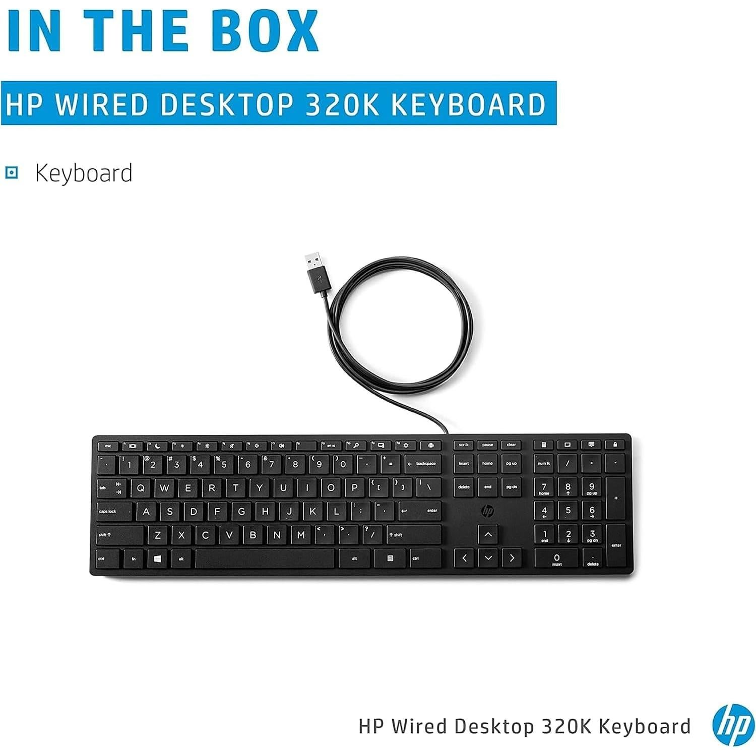 Teclado HP 320K de Escritorio con Cable USB para Windows