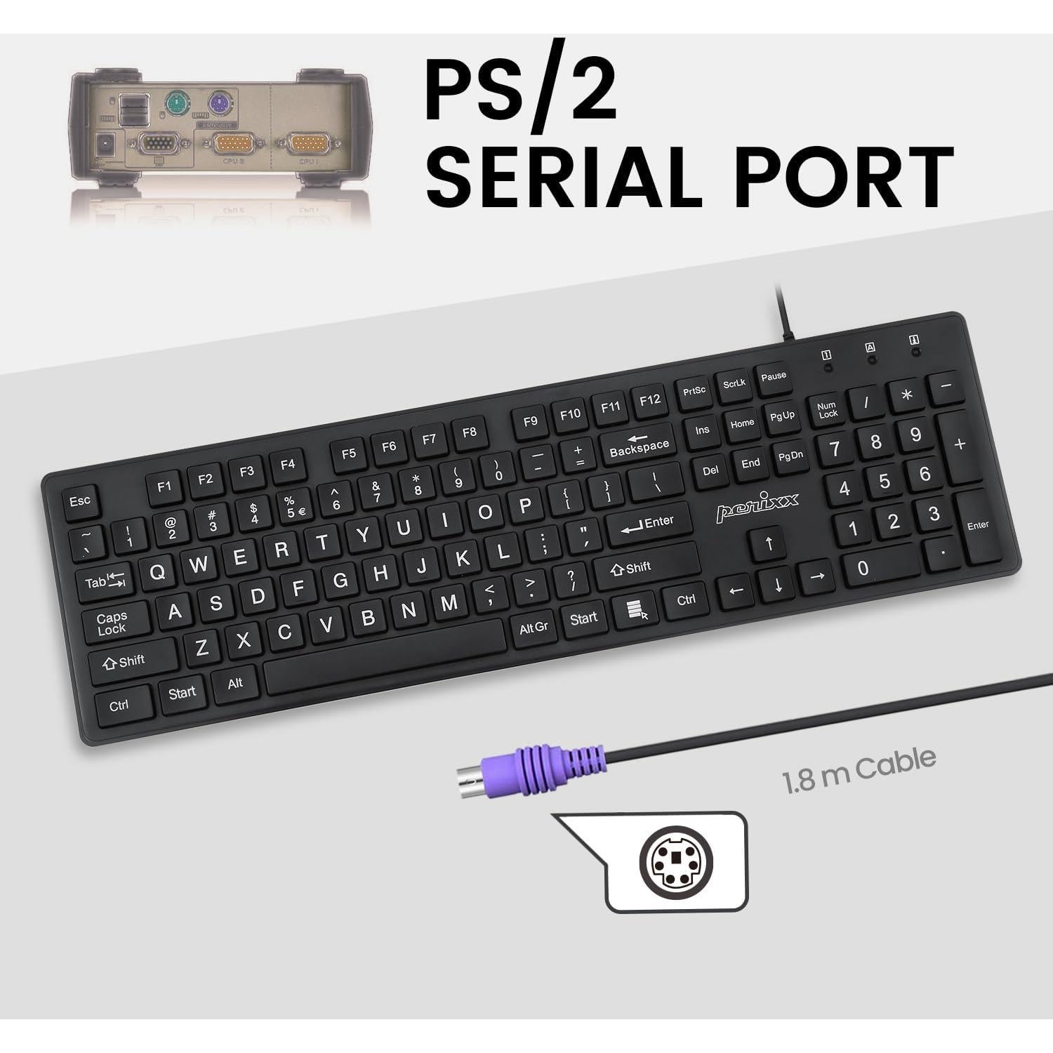 Teclado PS2 Perixx PERIBOARD-117P Ergonomico Negro