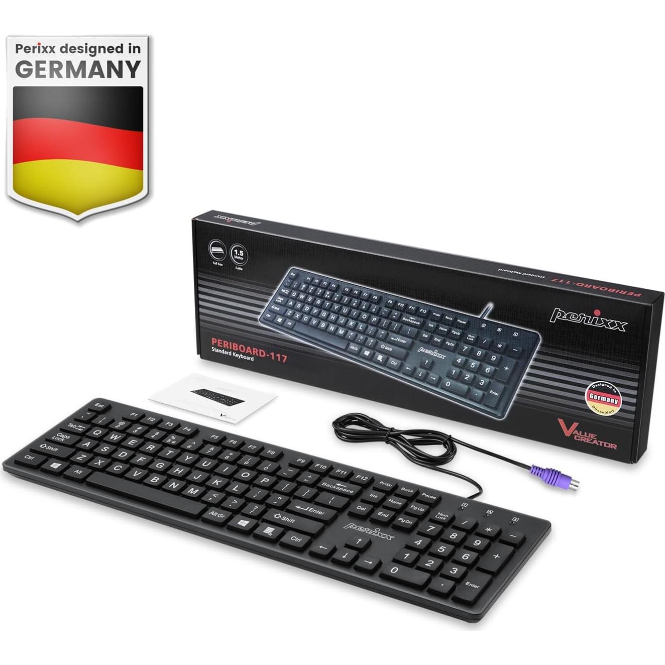 Teclado PS2 Perixx PERIBOARD-117P Ergonomico Negro