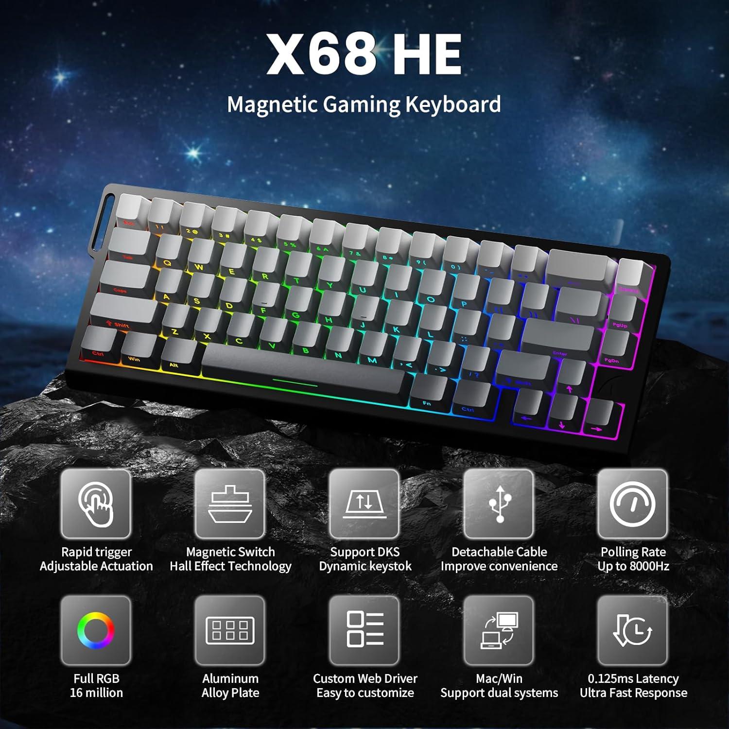 Teclado Gaming MAMBASNAKE X68 HE RGB 8000Hz Luz de Luna