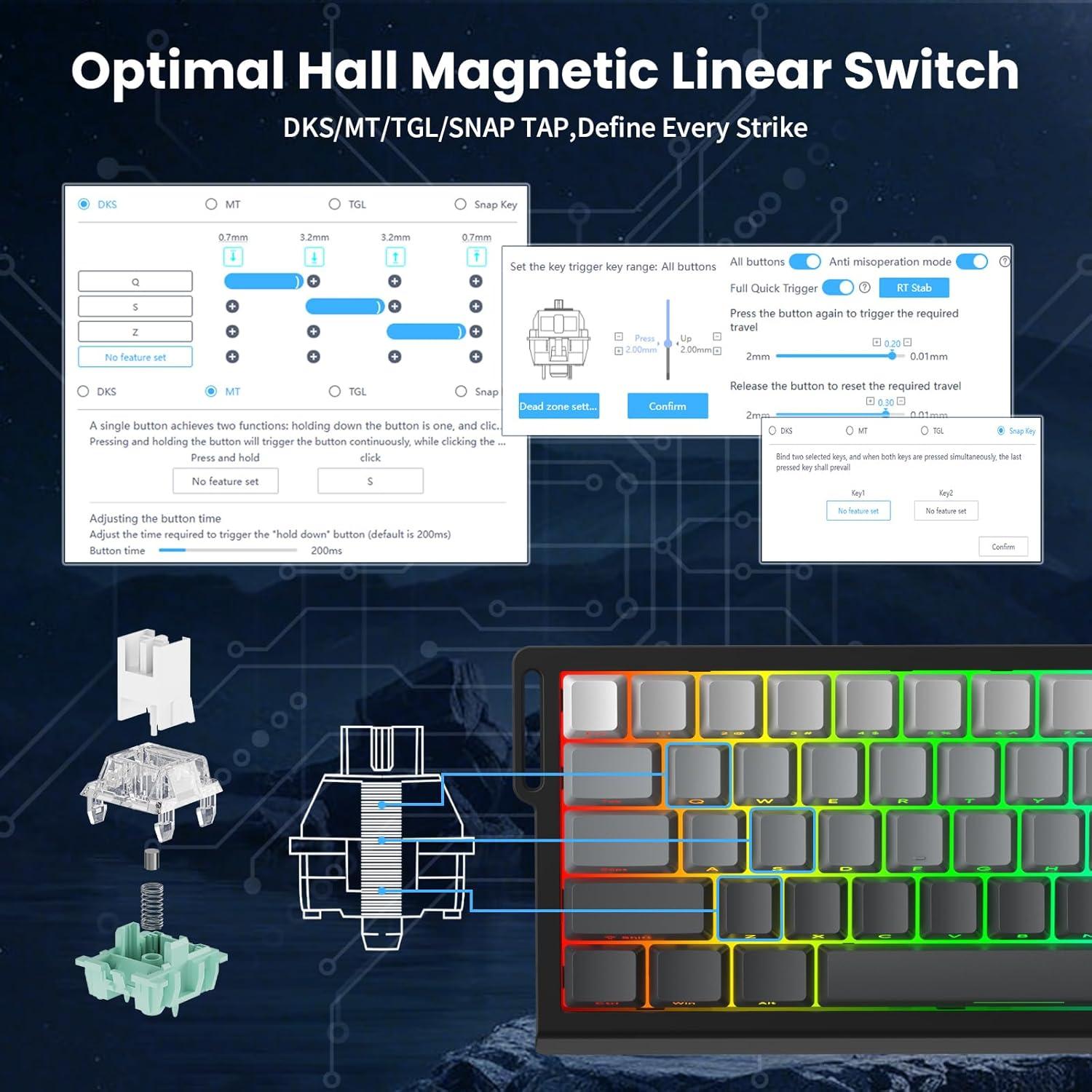 Teclado Gaming MAMBASNAKE X68 HE RGB 8000Hz Luz de Luna