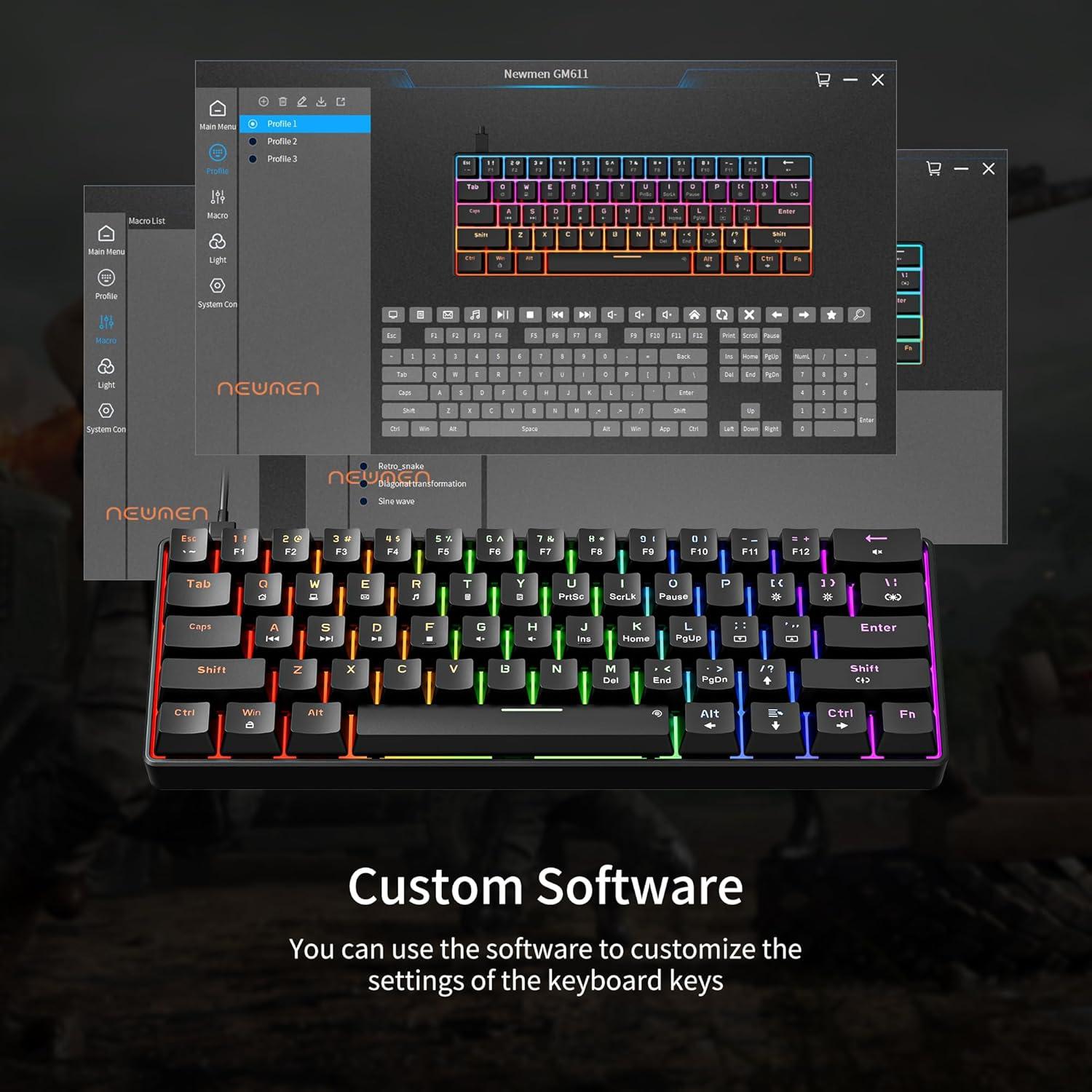Teclado Mecánico Newmen GM611 60% Retroiluminado LED Arcoíris