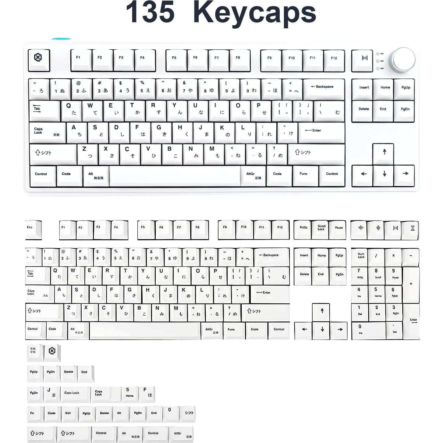 Juego de Tapas de Teclado Japonés Blanco Minimalista PBT 135 Teclas