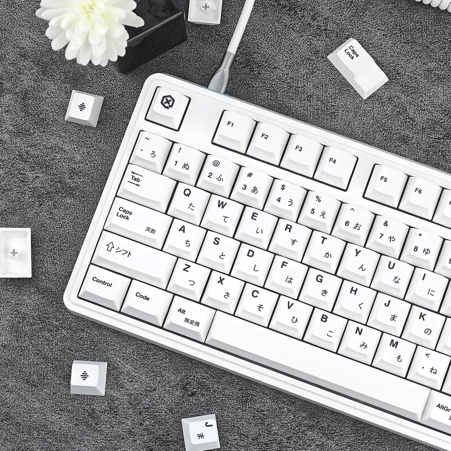 Juego de Tapas de Teclado Japonés Blanco Minimalista PBT 135 Teclas