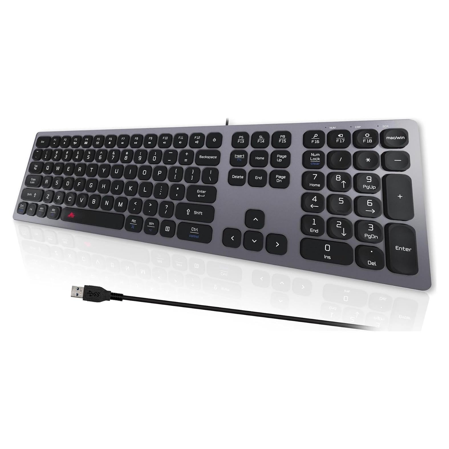 Teclado Chiclet USB Silencioso POWZAN para Mac y PC - Gris Espacial