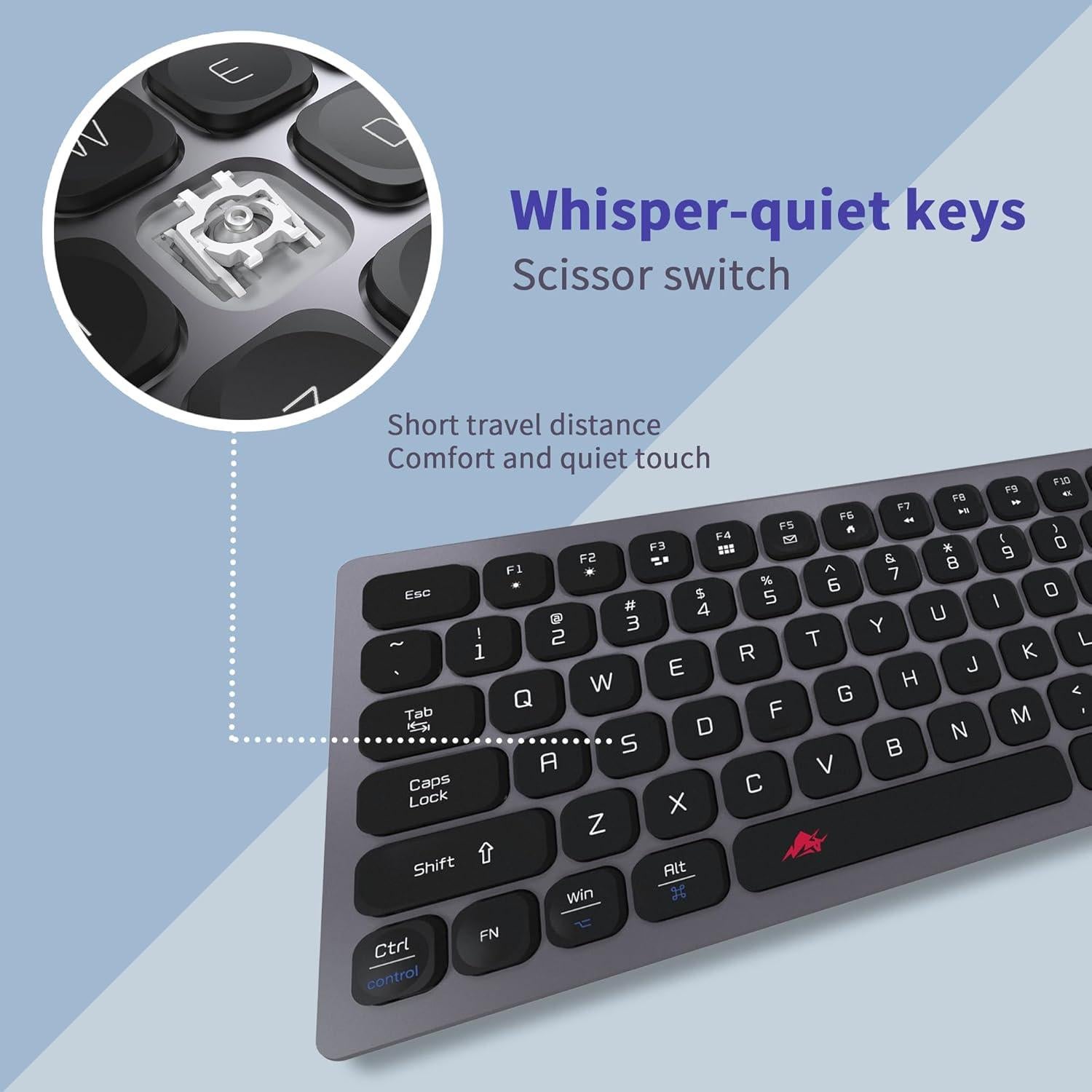 Teclado Chiclet USB Silencioso POWZAN para Mac y PC - Gris Espacial
